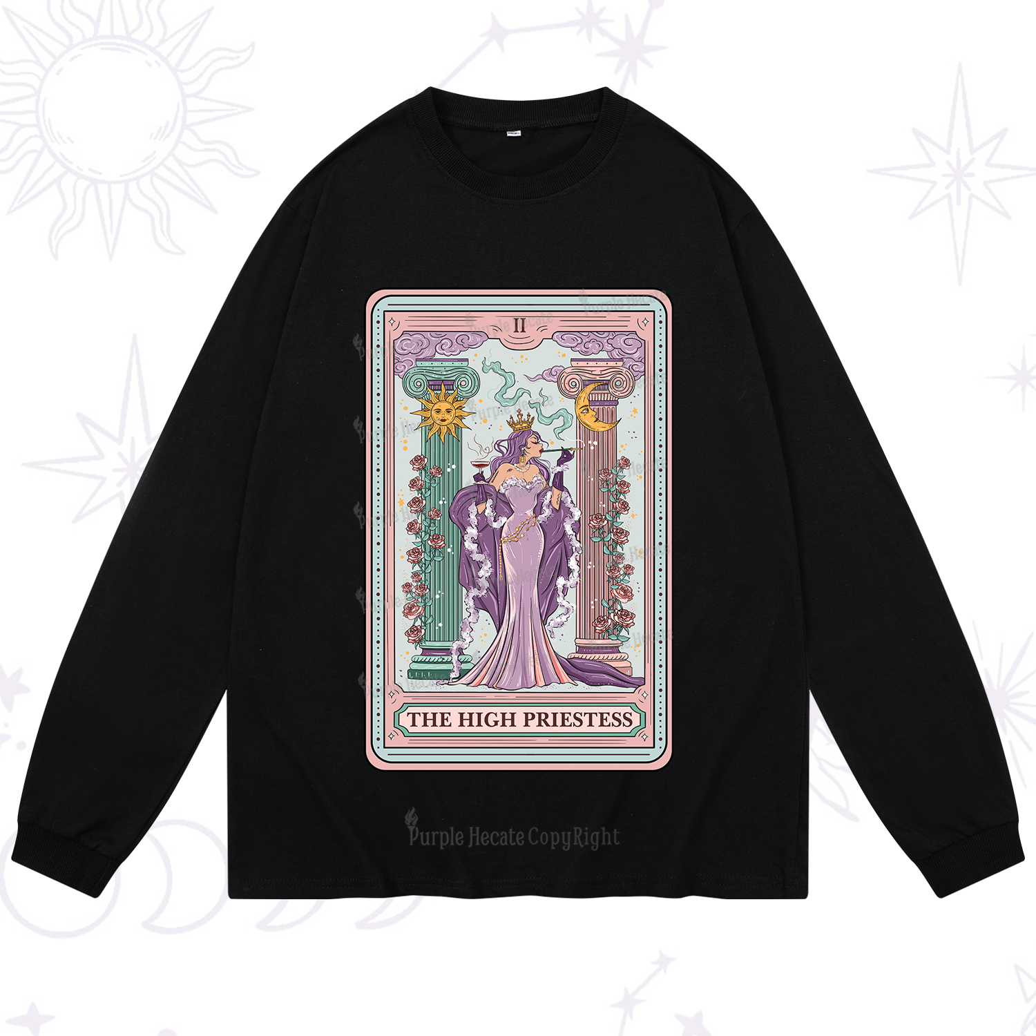 Purplehecate The High Priestess Tarot Card Long Sleeve T-Shirt