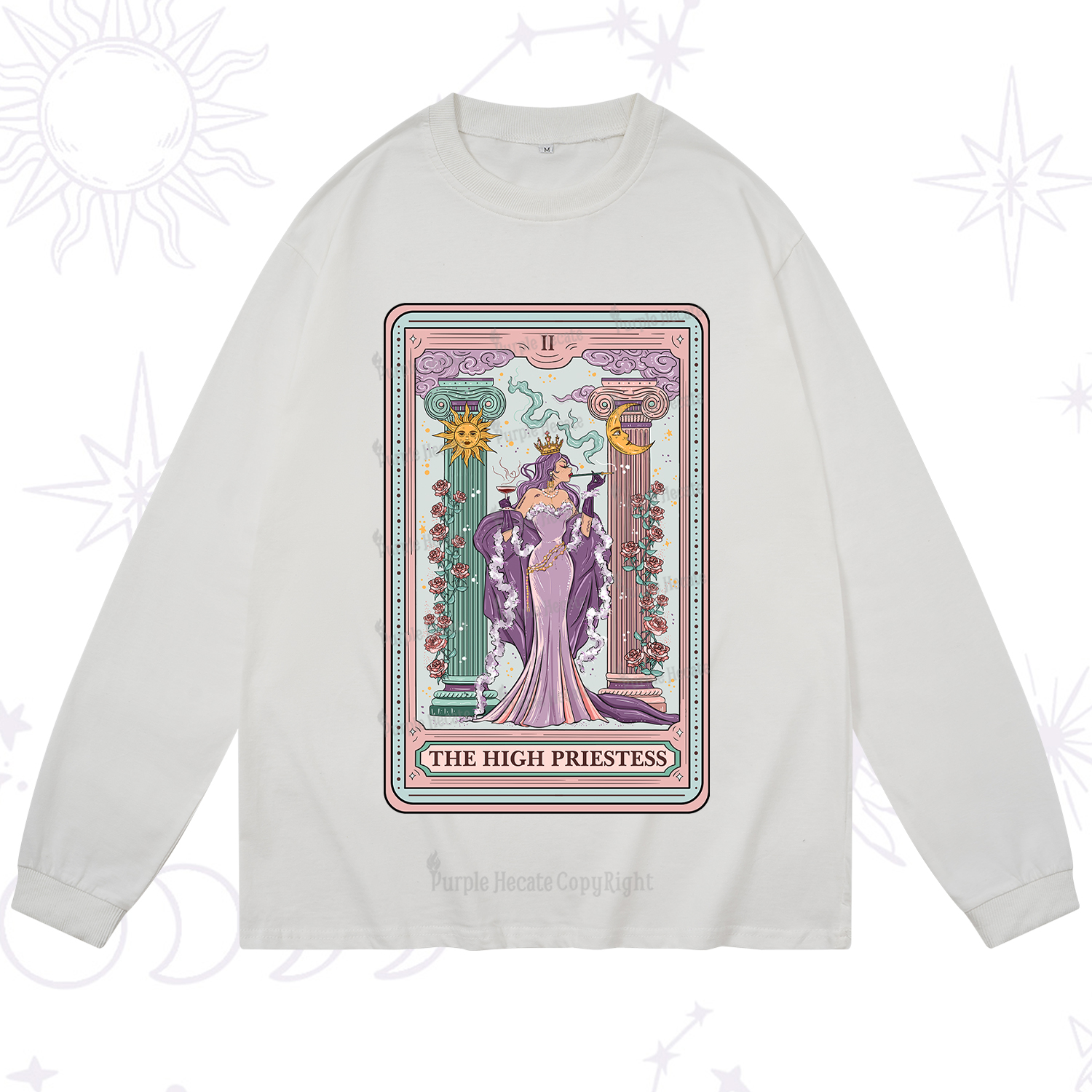 Purplehecate The High Priestess Tarot Card Long Sleeve T-Shirt