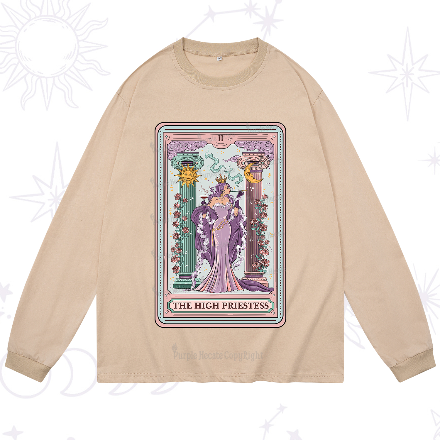 Purplehecate The High Priestess Tarot Card Long Sleeve T-Shirt