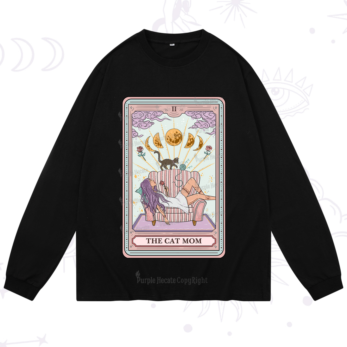 Purplehecate The Cat Mom Tarot Long Sleeve T-Shirt