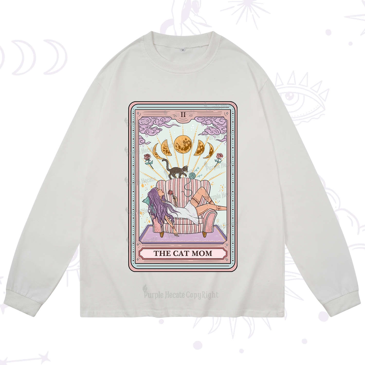 Purplehecate The Cat Mom Tarot Long Sleeve T-Shirt