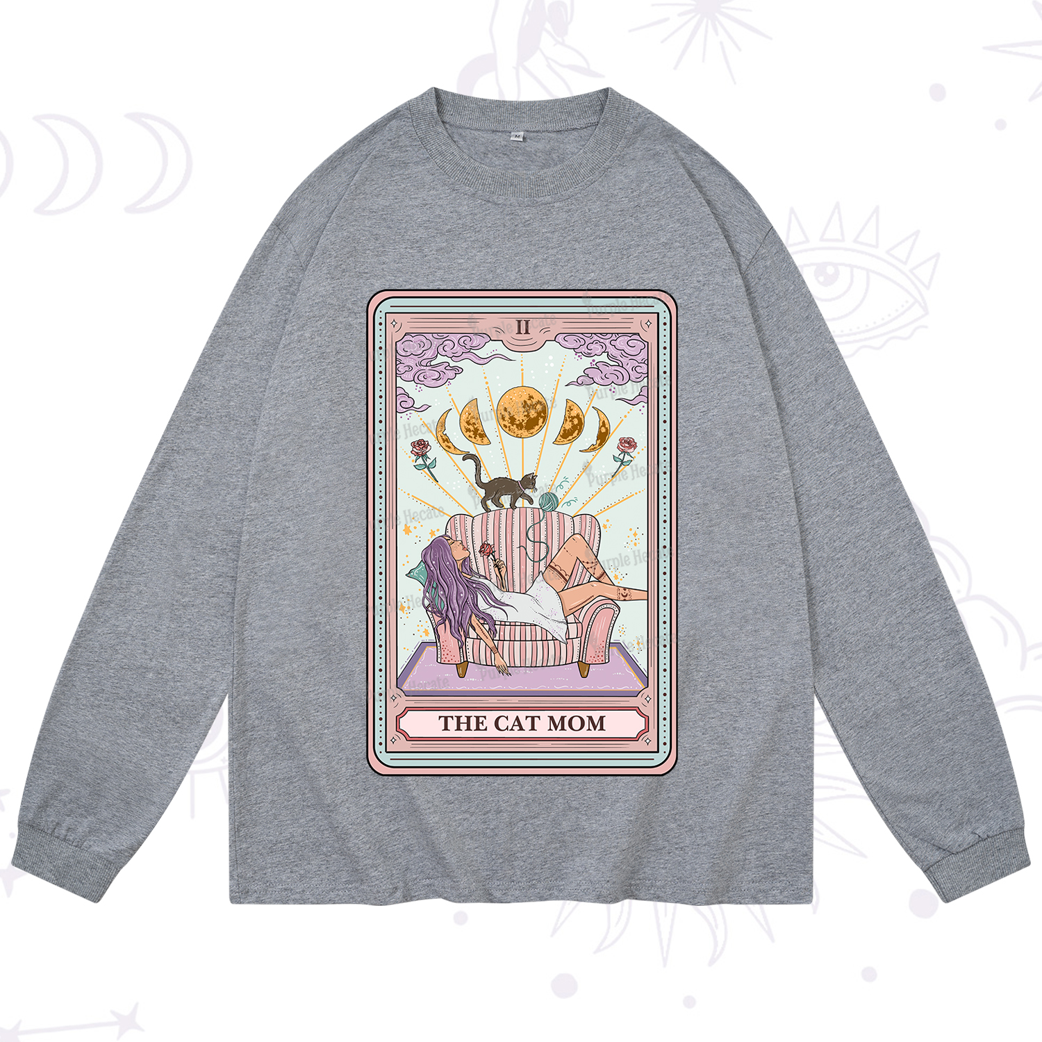Purplehecate The Cat Mom Tarot Long Sleeve T-Shirt
