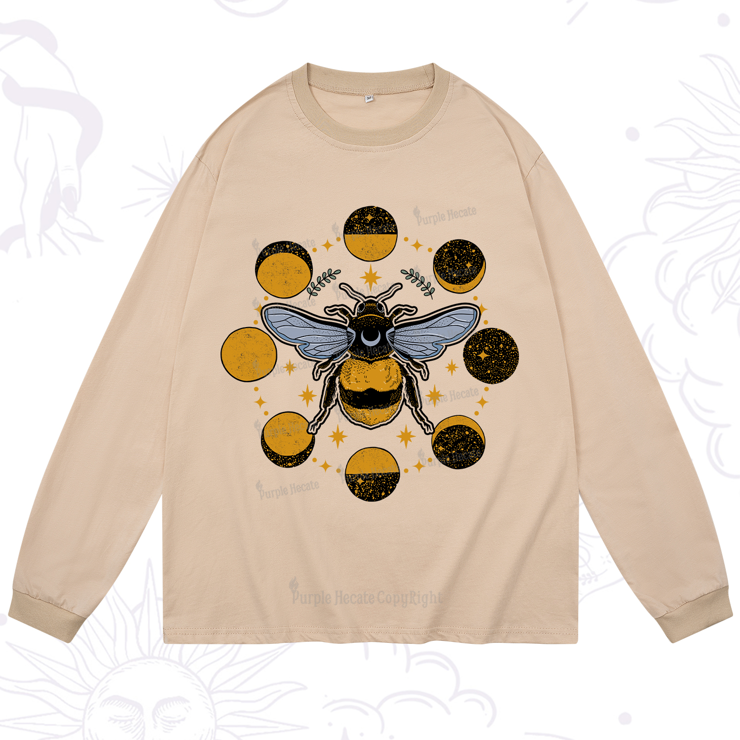 Purplehecate Phases of the Moon Bee Long Sleeve T-Shirt