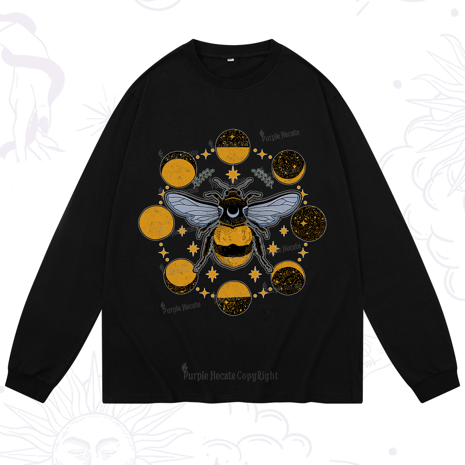 Purplehecate Phases of the Moon Bee Long Sleeve T-Shirt