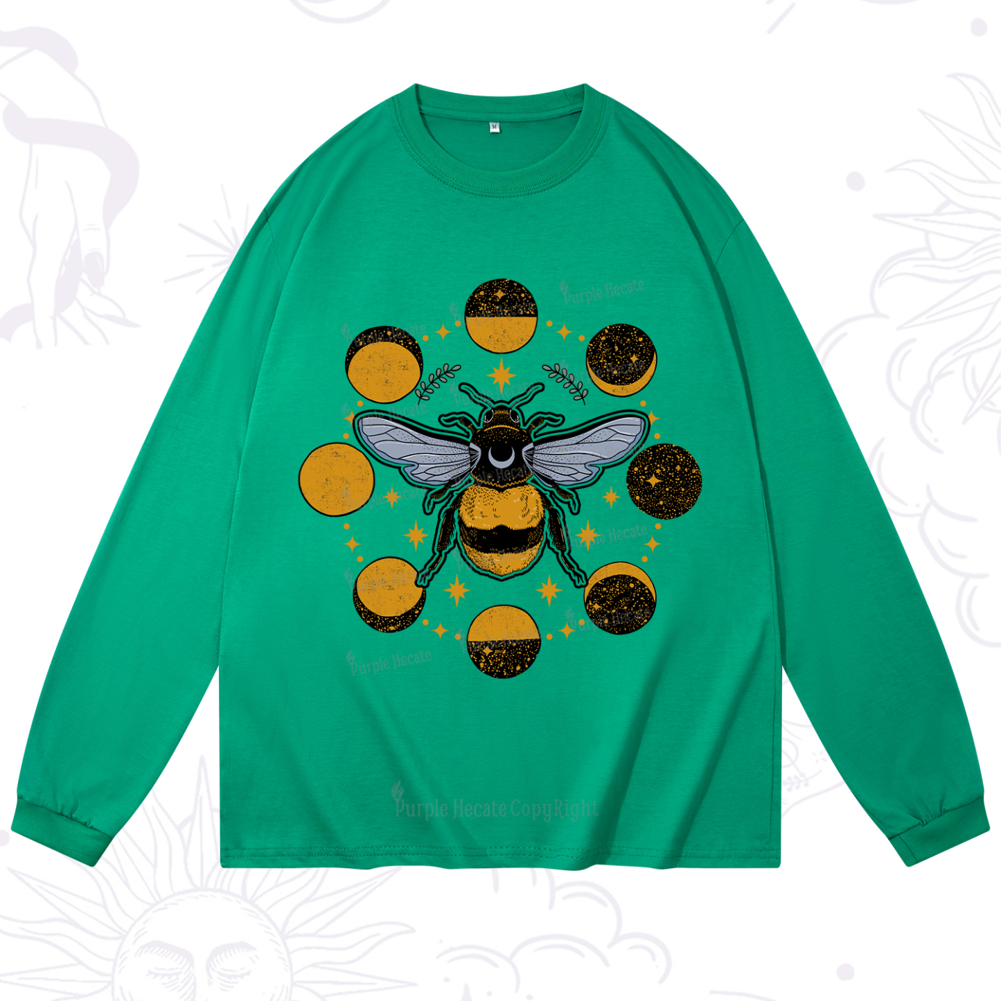 Purplehecate Phases of the Moon Bee Long Sleeve T-Shirt