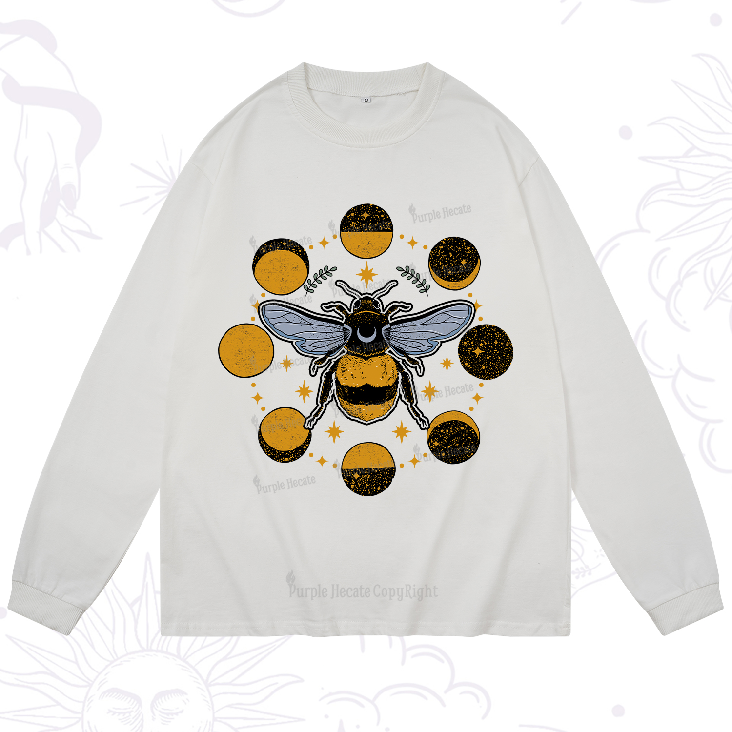 Purplehecate Phases of the Moon Bee Long Sleeve T-Shirt