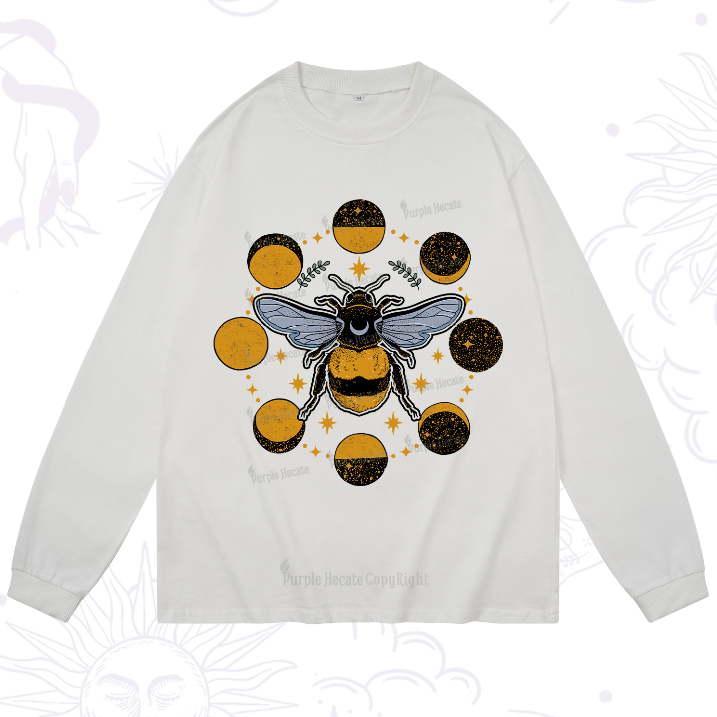 Purplehecate Phases of the Moon Bee Long Sleeve T-Shirt