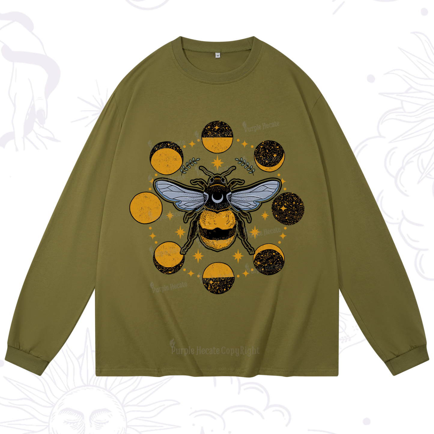Purplehecate Phases of the Moon Bee Long Sleeve T-Shirt