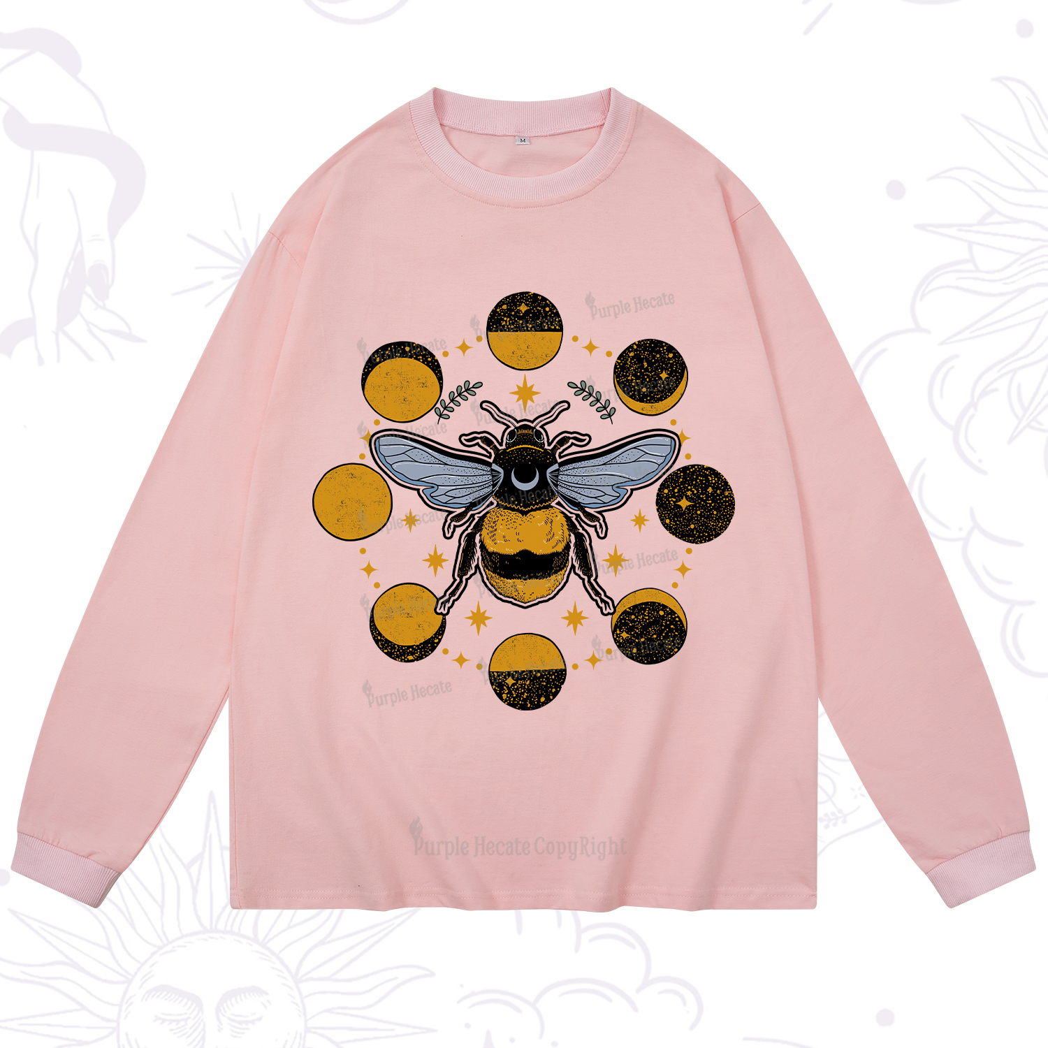 Purplehecate Phases of the Moon Bee Long Sleeve T-Shirt