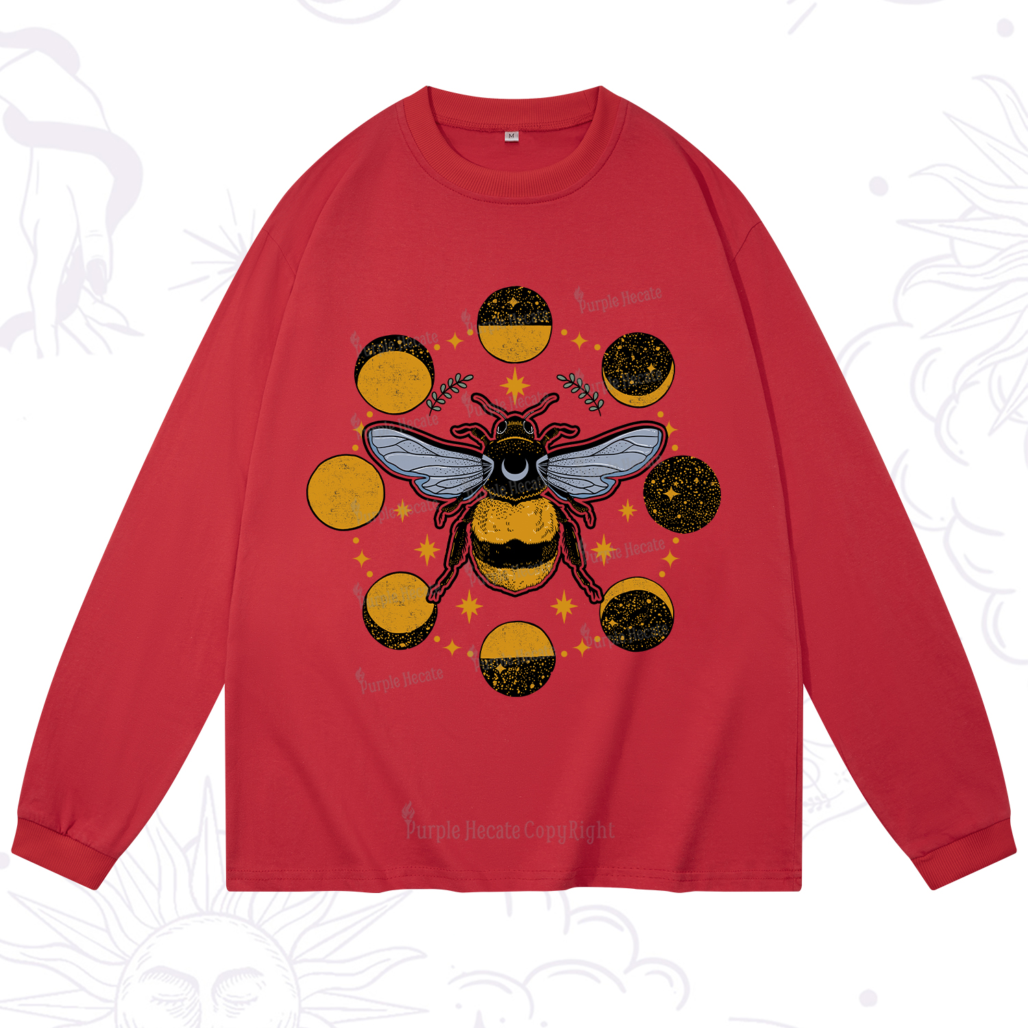 Purplehecate Phases of the Moon Bee Long Sleeve T-Shirt