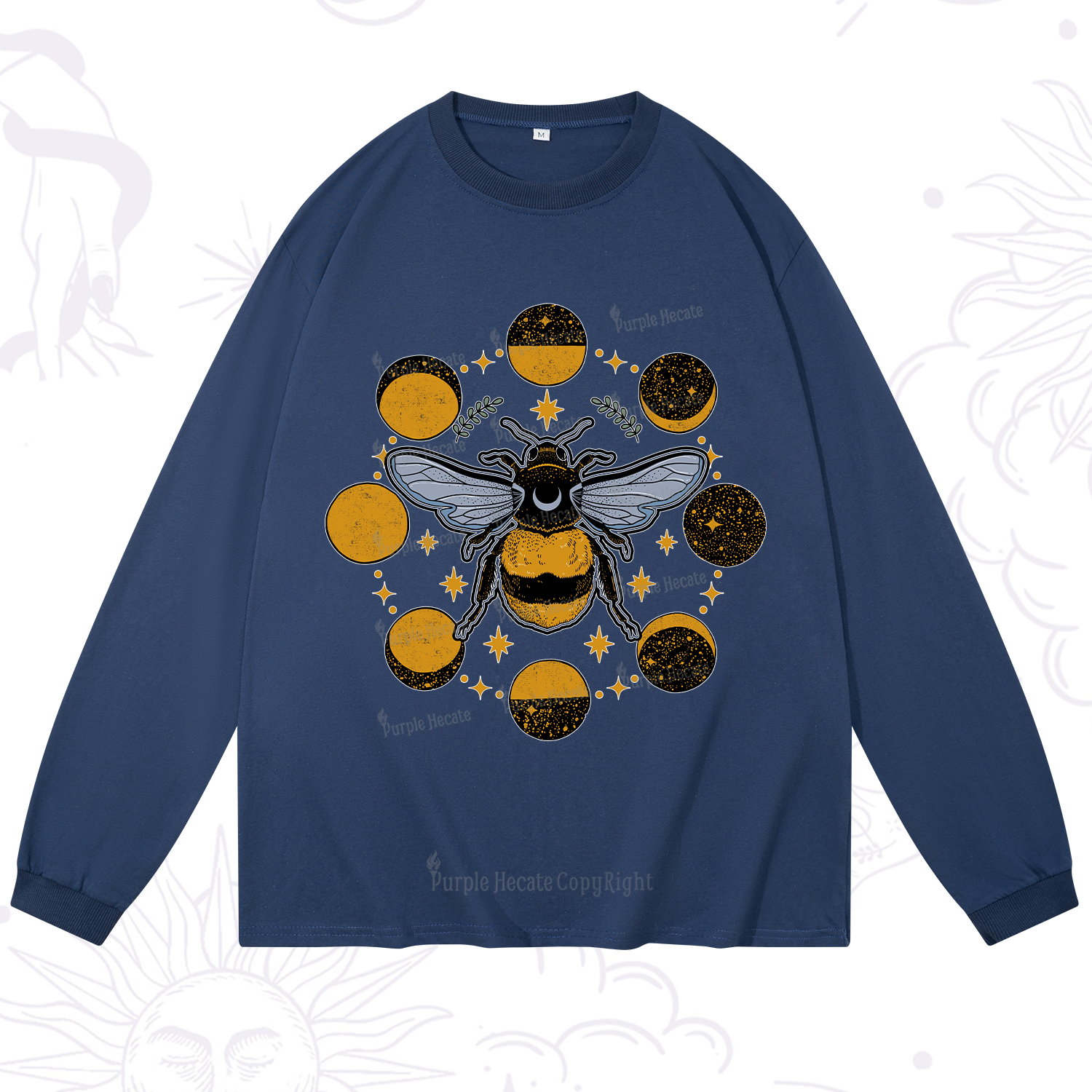 Purplehecate Phases of the Moon Bee Long Sleeve T-Shirt