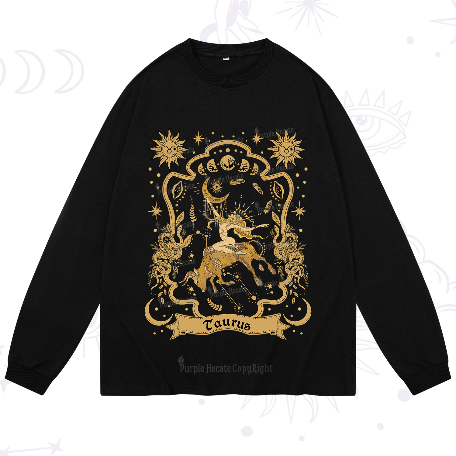 Purplehecate Taurus' Astral Mirage Zodiac Long Sleeve T-Shirt