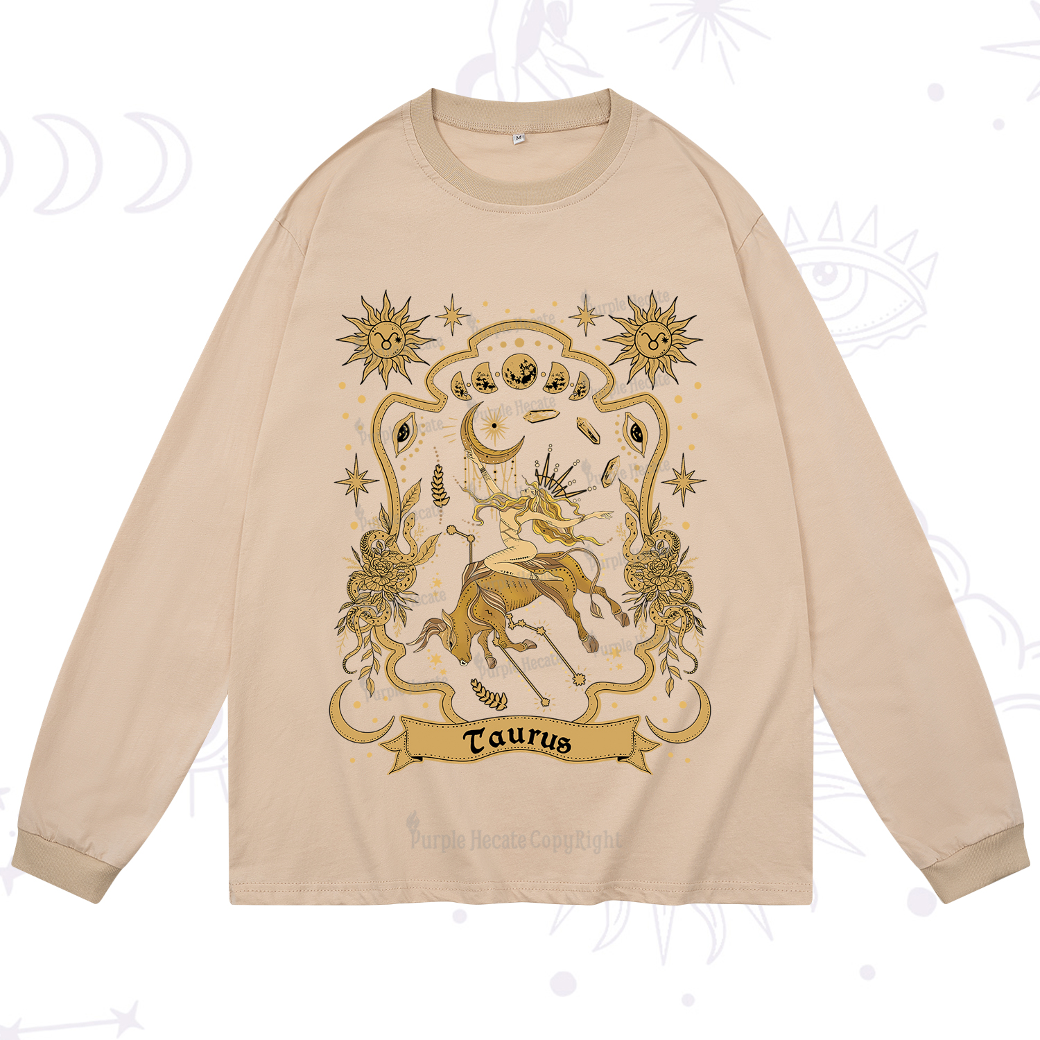 Purplehecate Taurus' Astral Mirage Zodiac Long Sleeve T-Shirt