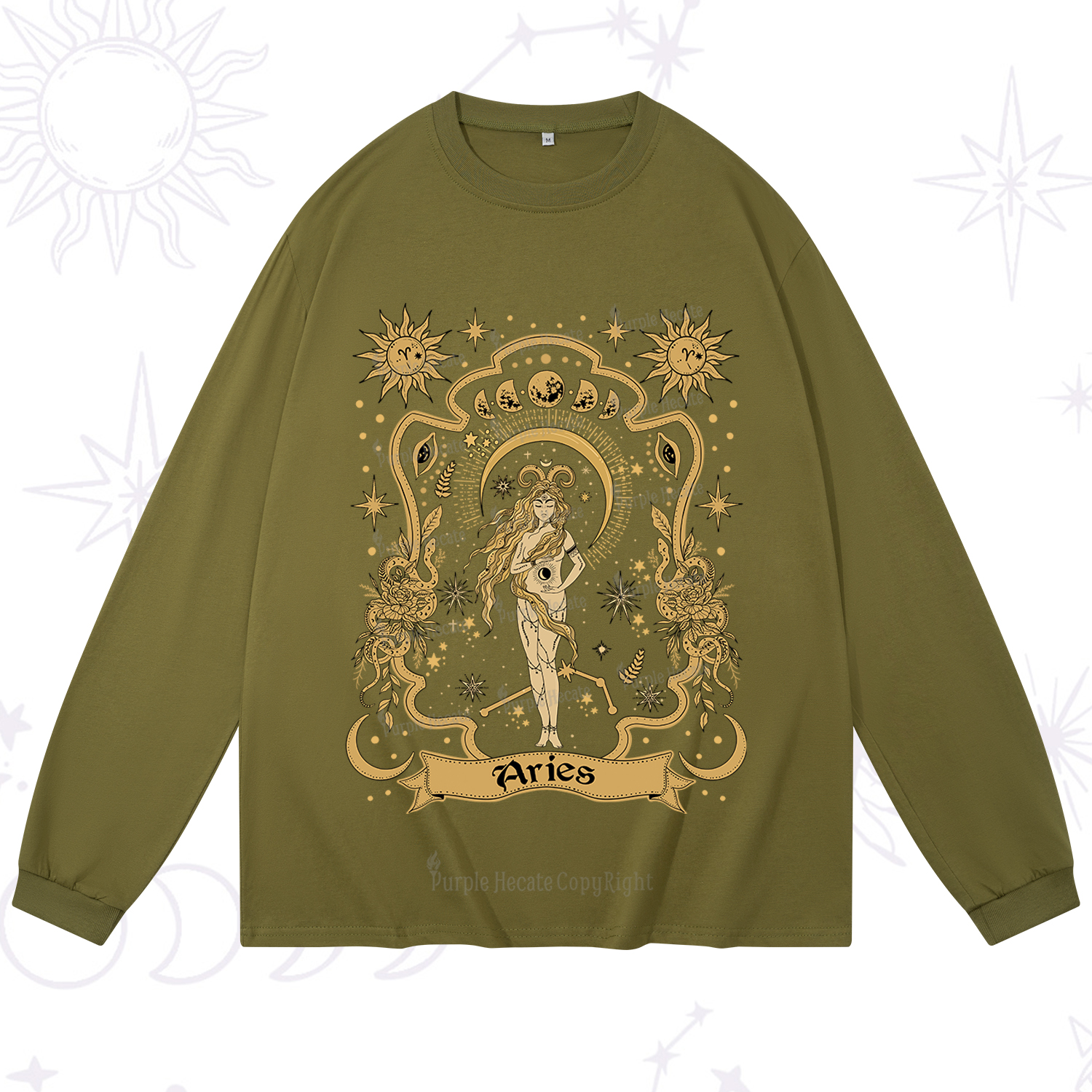 Purplehecate Aries' Astral Mirage Zodiac Long Sleeve T-Shirt