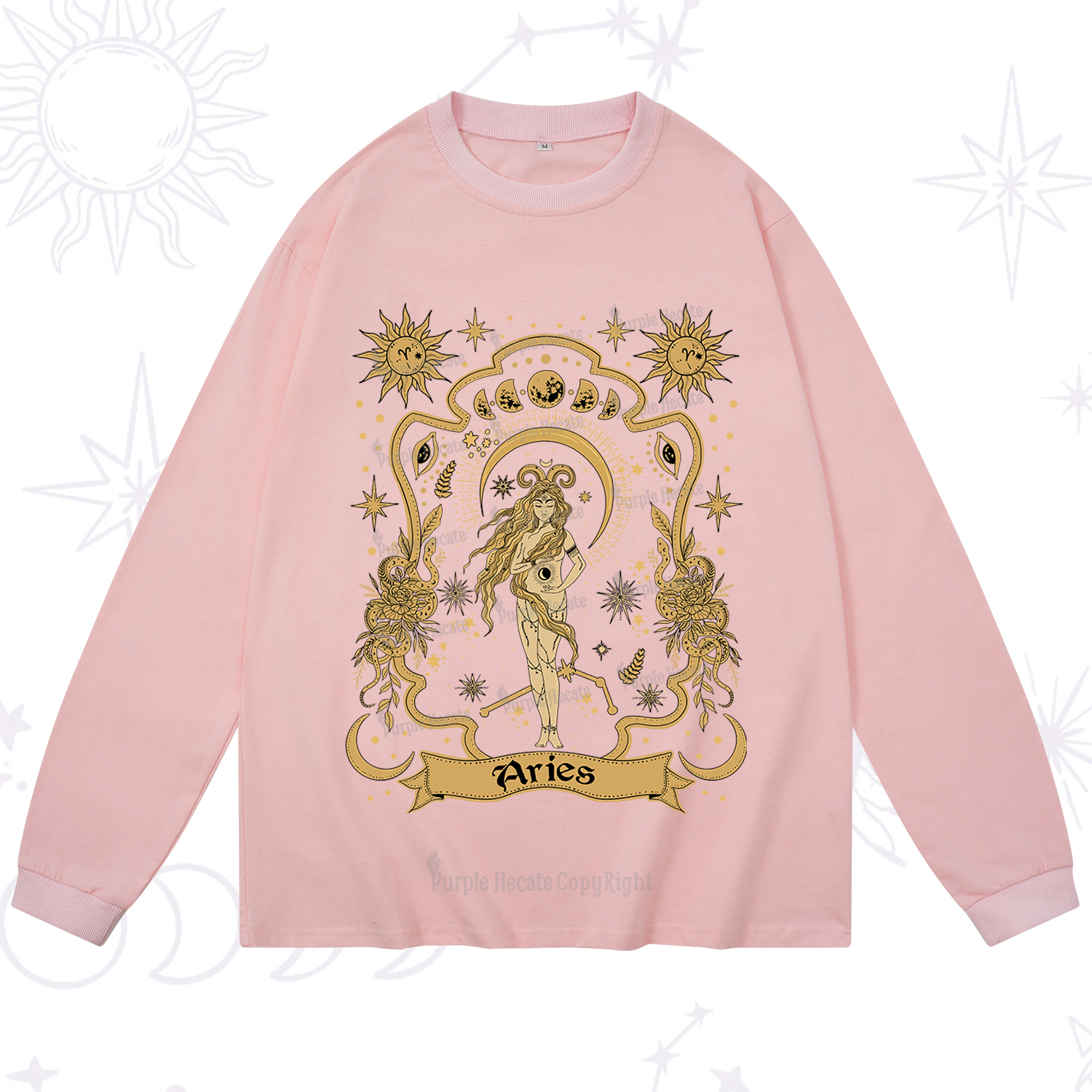 Purplehecate Aries' Astral Mirage Zodiac Long Sleeve T-Shirt