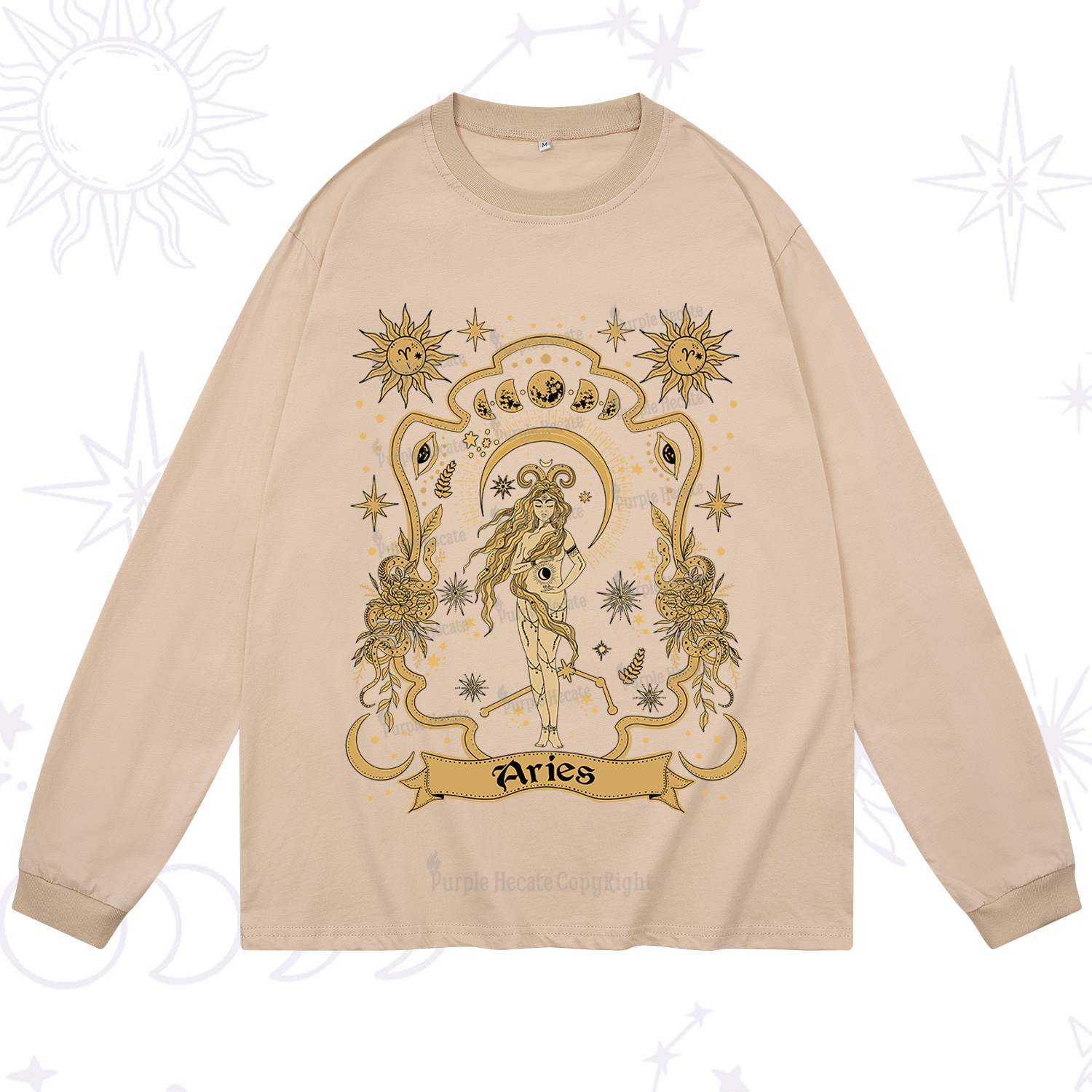 Purplehecate Aries' Astral Mirage Zodiac Long Sleeve T-Shirt