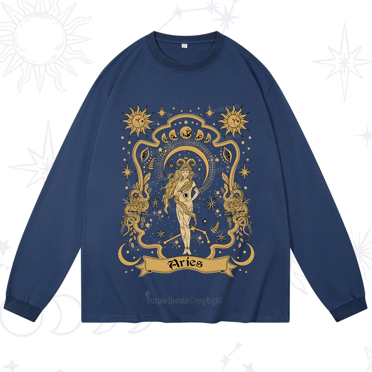 Purplehecate Aries' Astral Mirage Zodiac Long Sleeve T-Shirt