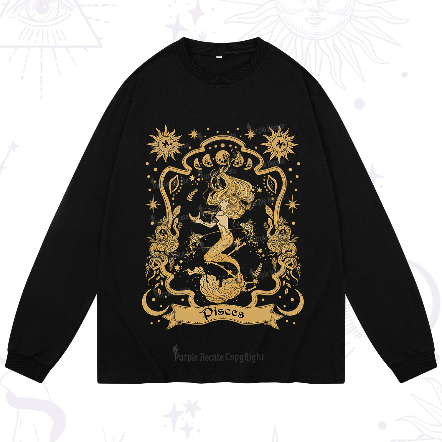 Purplehecate Pisces' Astral Mirage Zodiac Long Sleeve T-Shirt