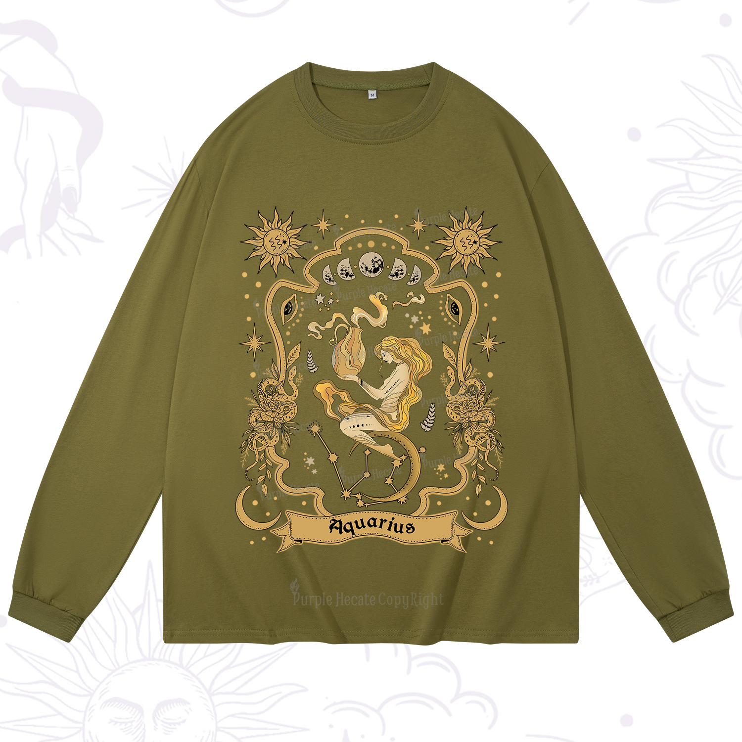 Purplehecate Aquarius' Astral Mirage Zodiac Long Sleeve T-Shirt