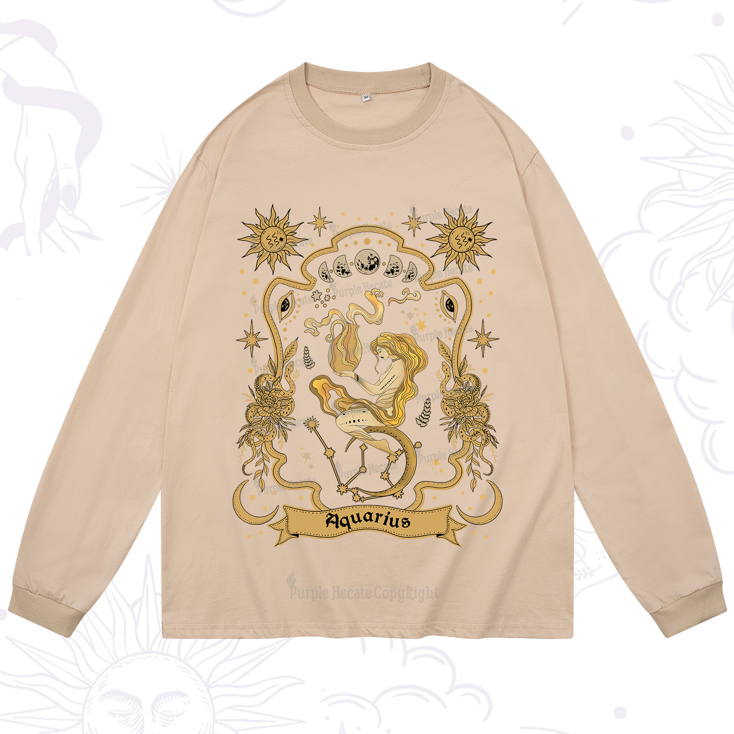 Purplehecate Aquarius' Astral Mirage Zodiac Long Sleeve T-Shirt