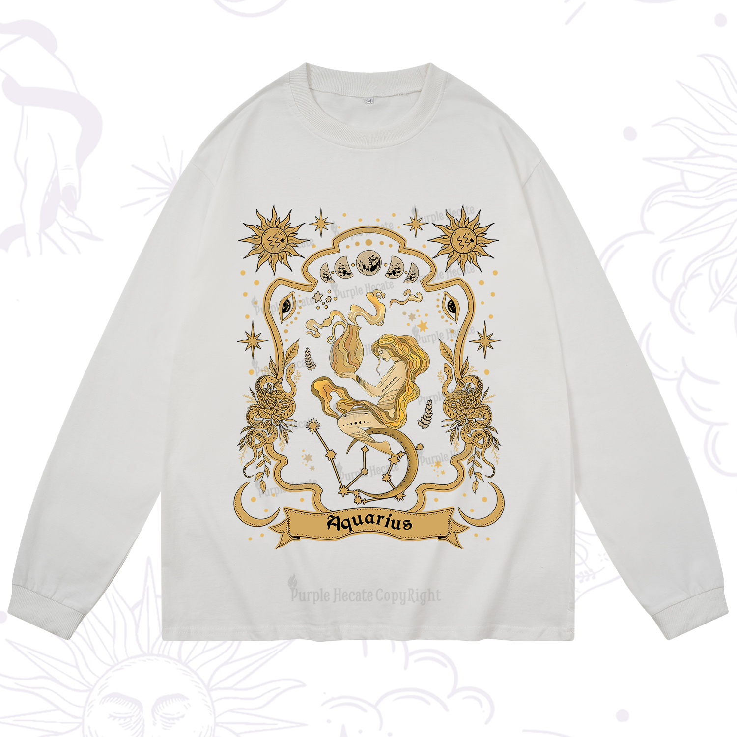 Purplehecate Aquarius' Astral Mirage Zodiac Long Sleeve T-Shirt