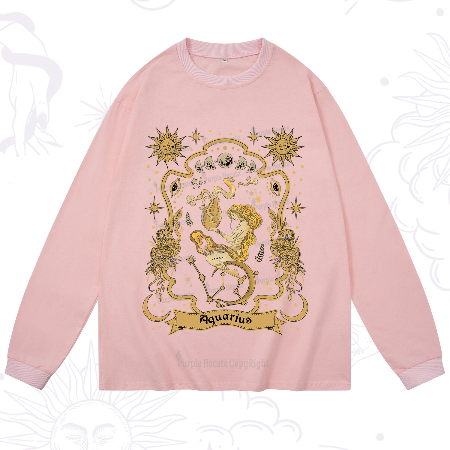 Purplehecate Aquarius' Astral Mirage Zodiac Long Sleeve T-Shirt