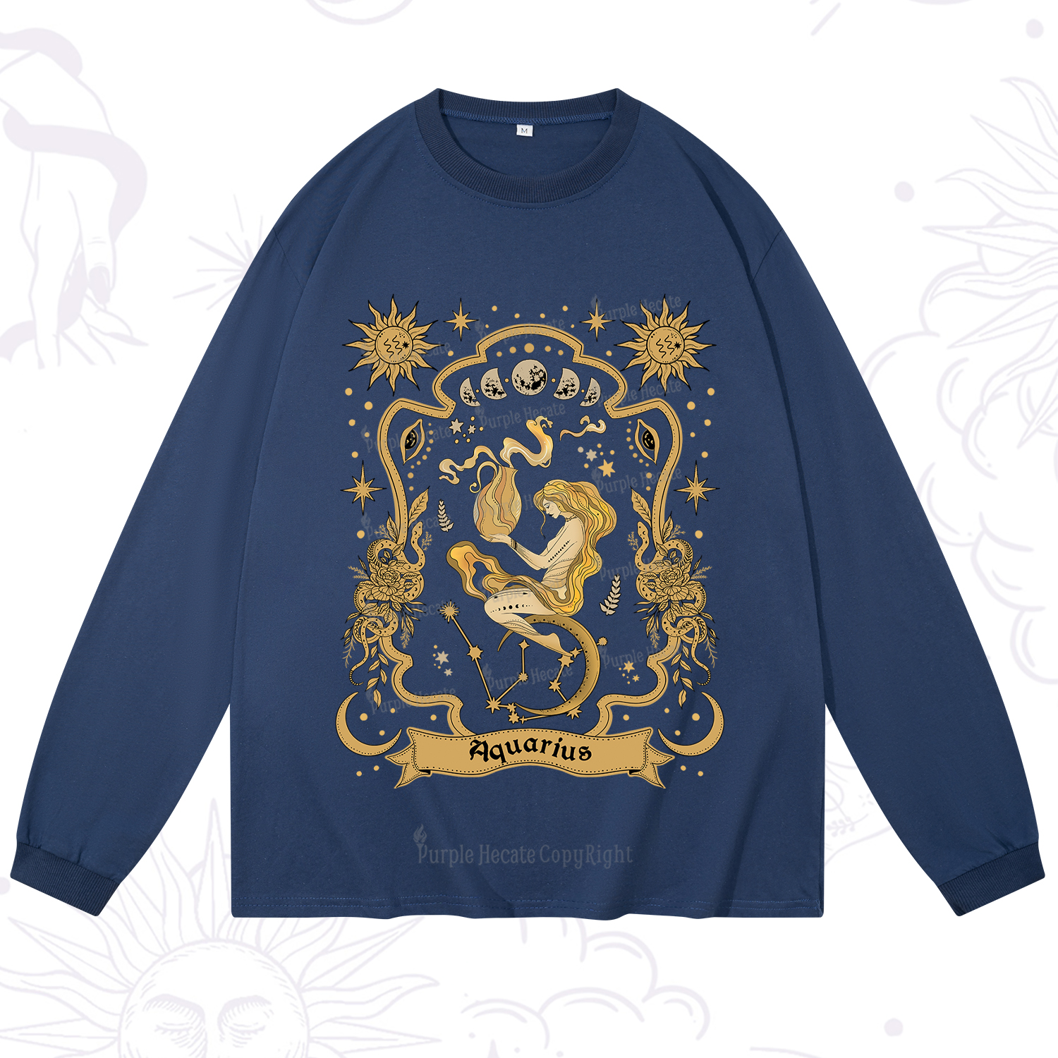 Purplehecate Aquarius' Astral Mirage Zodiac Long Sleeve T-Shirt