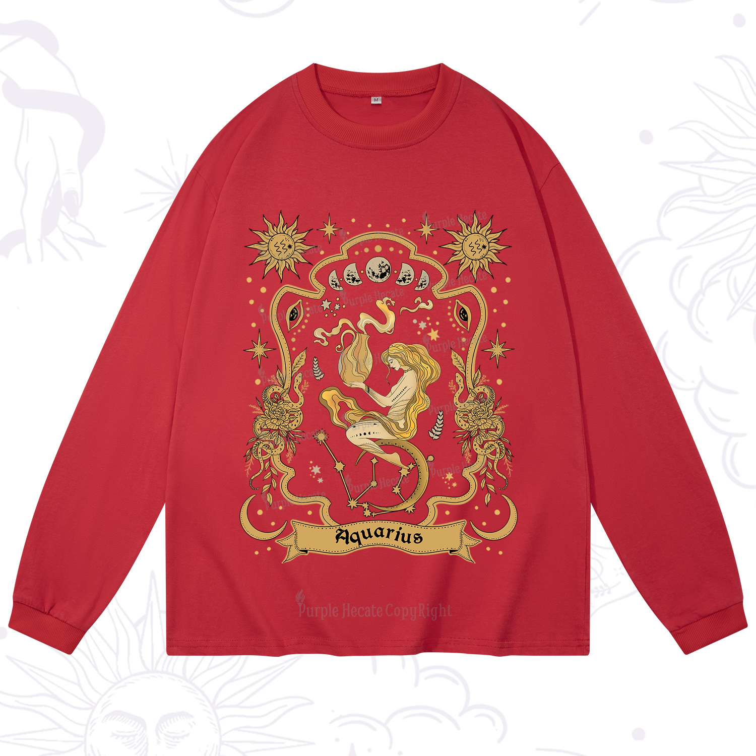 Purplehecate Aquarius' Astral Mirage Zodiac Long Sleeve T-Shirt
