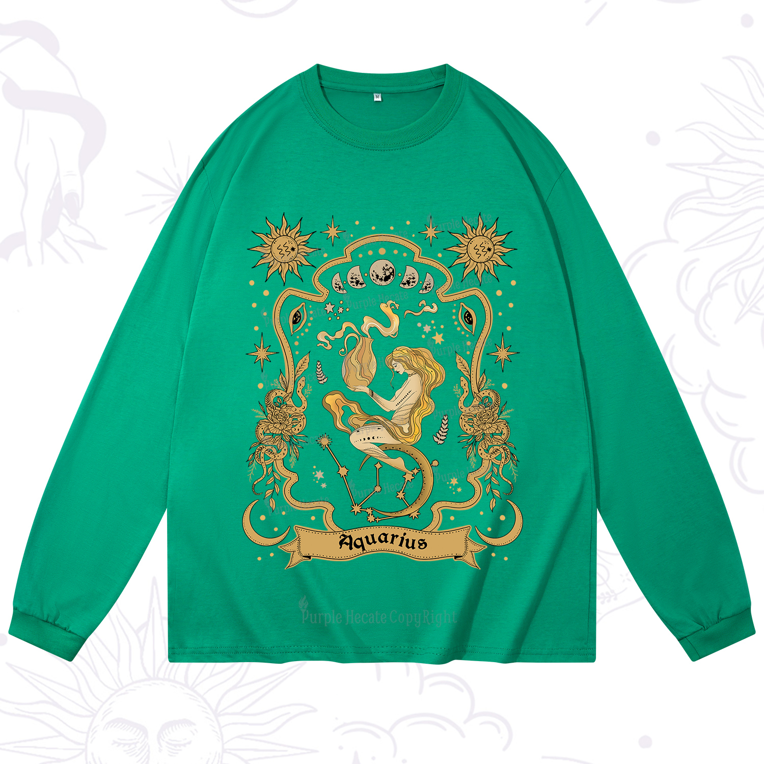 Purplehecate Aquarius' Astral Mirage Zodiac Long Sleeve T-Shirt