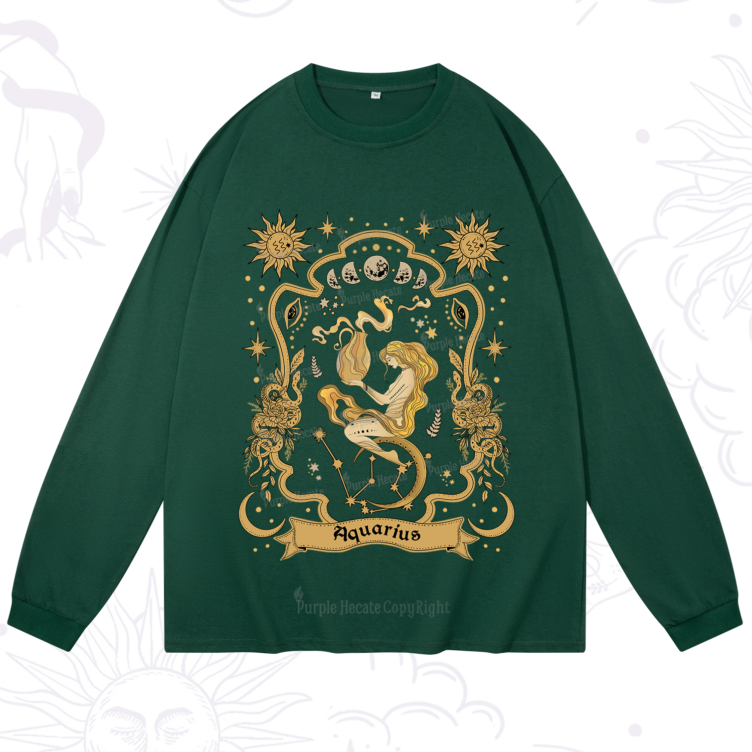 Purplehecate Aquarius' Astral Mirage Zodiac Long Sleeve T-Shirt