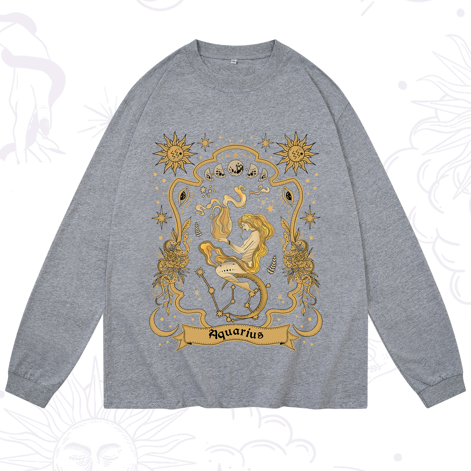 Purplehecate Aquarius' Astral Mirage Zodiac Long Sleeve T-Shirt