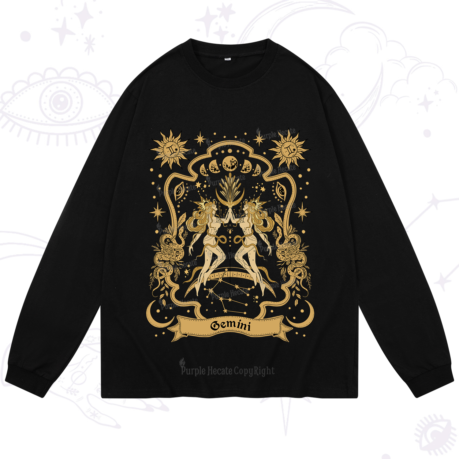 Purplehecate Gemini' Astral Mirage Zodiac Long Sleeve T-Shirt