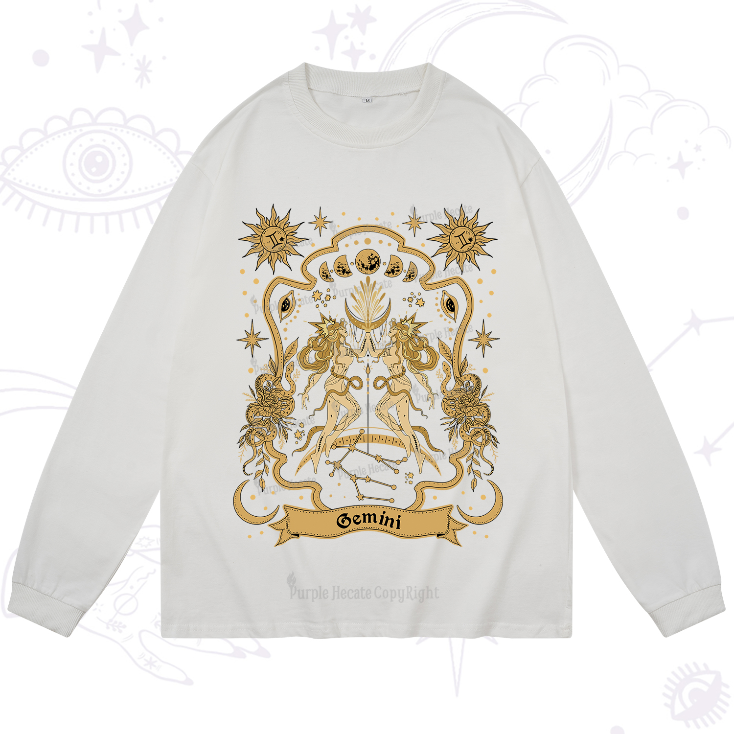Purplehecate Gemini' Astral Mirage Zodiac Long Sleeve T-Shirt