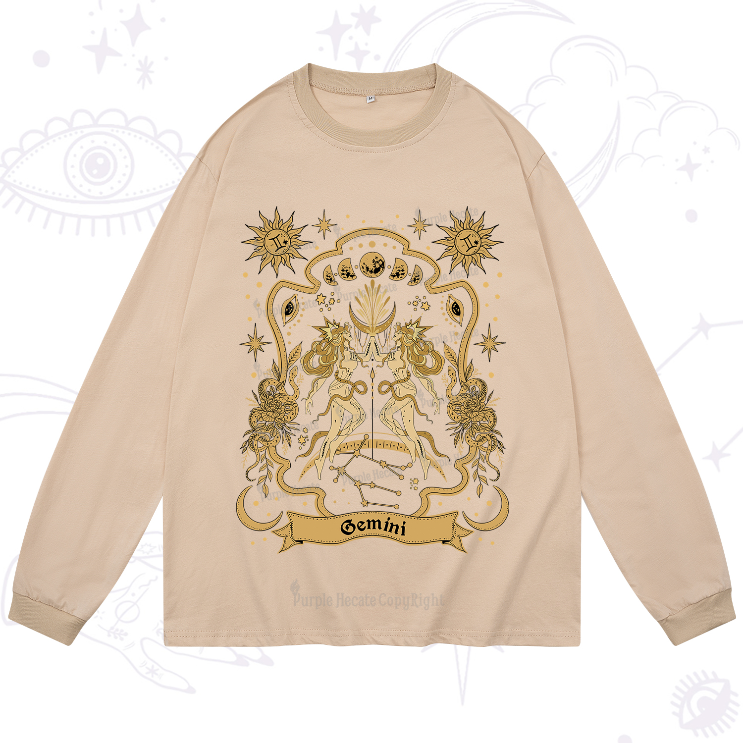 Purplehecate Gemini' Astral Mirage Zodiac Long Sleeve T-Shirt