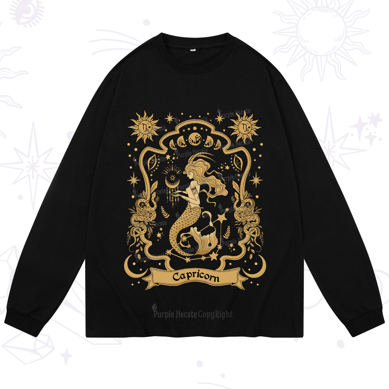 Purplehecate Capricorn' Astral Mirage Zodiac Long Sleeve T-Shirt