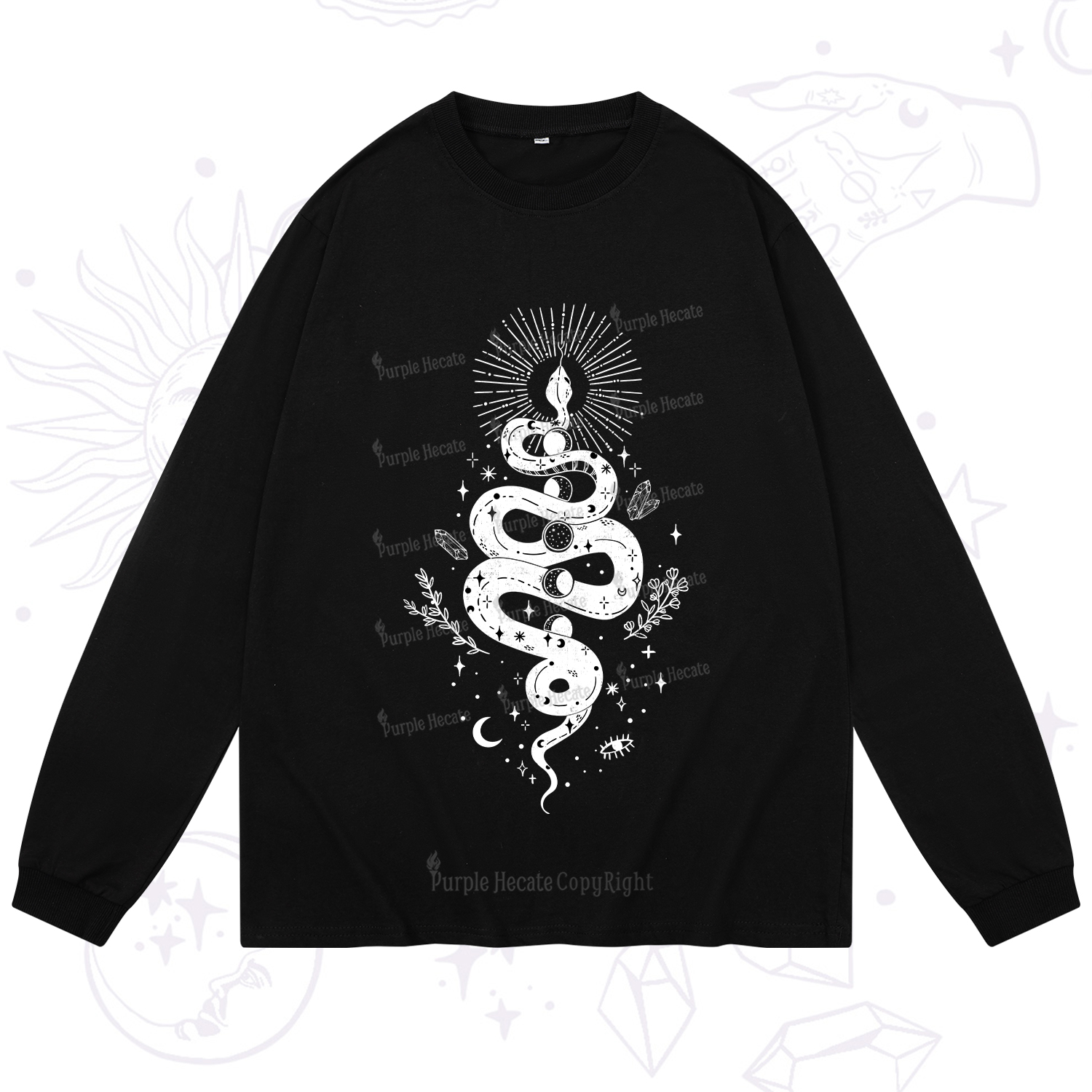 Purplehecate Mystical Moon Phases Snake Long Sleeve T-Shirt