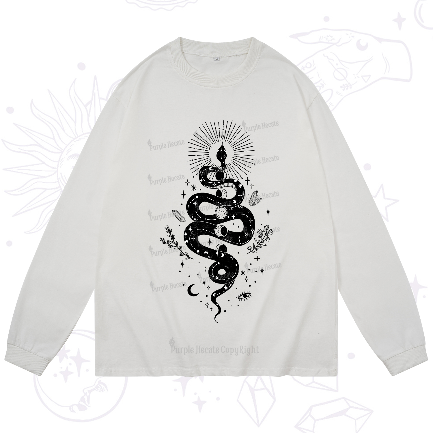 Purplehecate Mystical Moon Phases Snake Long Sleeve T-Shirt