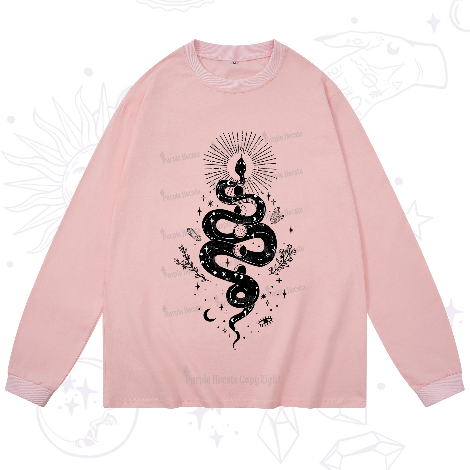 Purplehecate Mystical Moon Phases Snake Long Sleeve T-Shirt