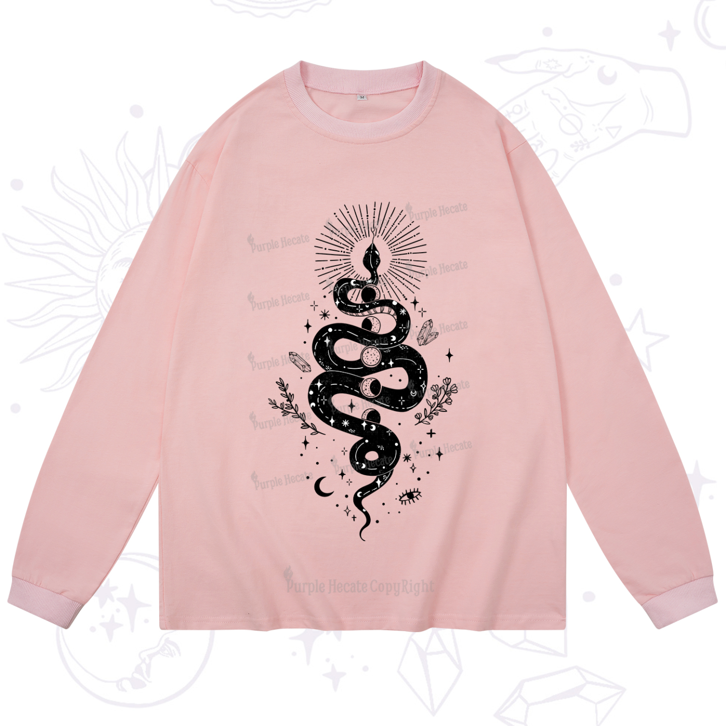 Purplehecate Mystical Moon Phases Snake Long Sleeve T-Shirt