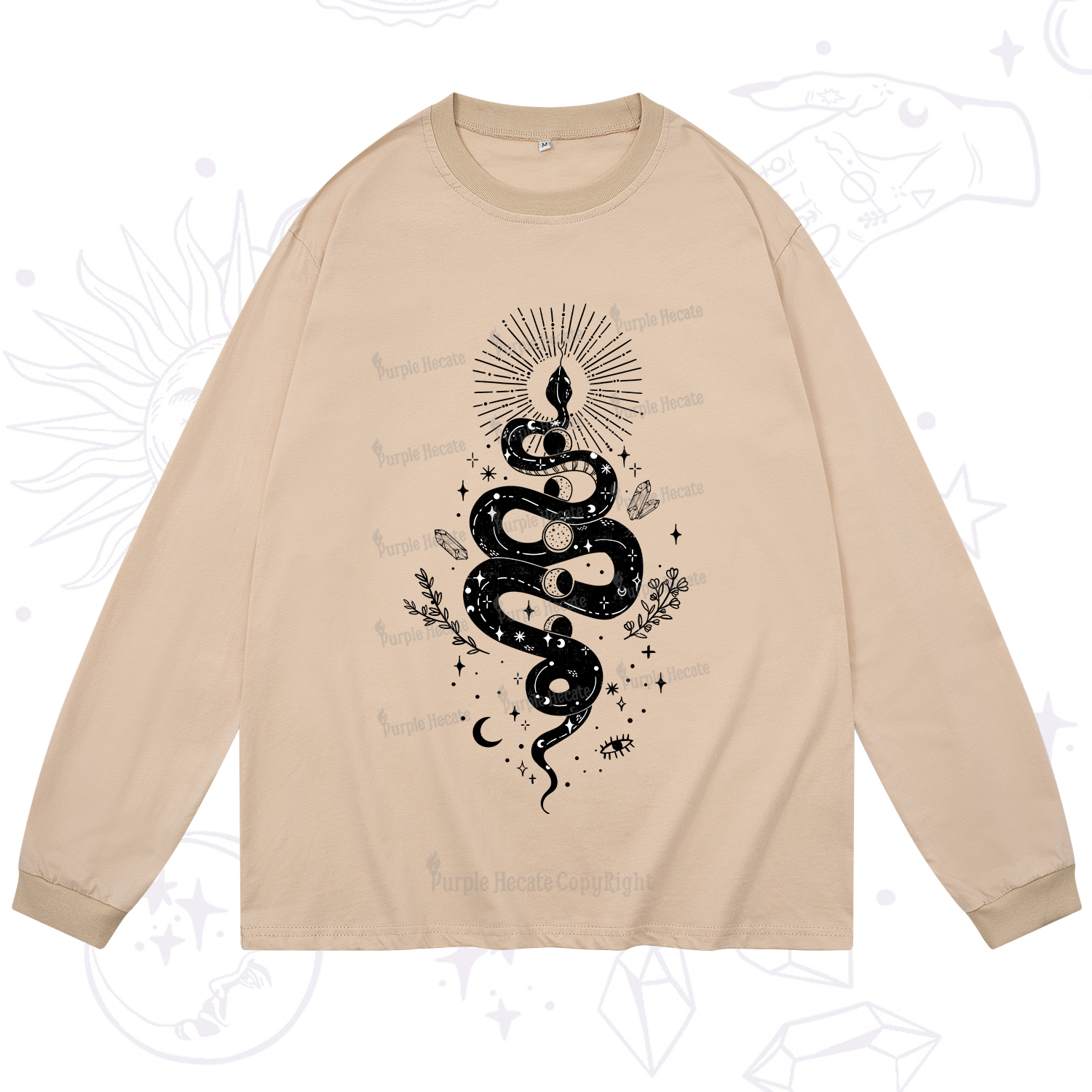 Purplehecate Mystical Moon Phases Snake Long Sleeve T-Shirt