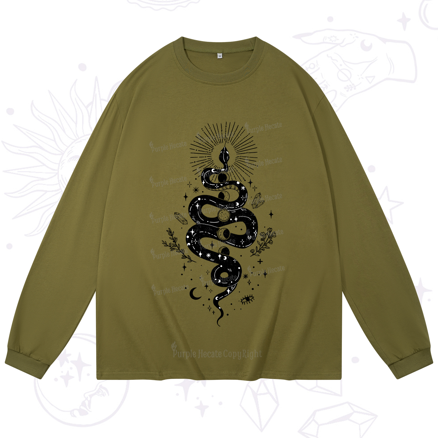Purplehecate Mystical Moon Phases Snake Long Sleeve T-Shirt