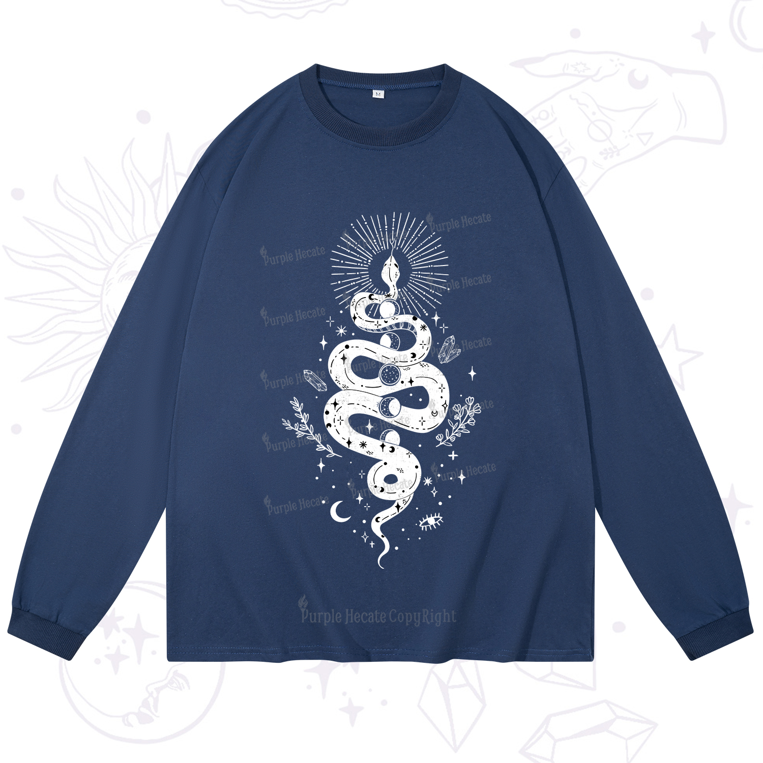 Purplehecate Mystical Moon Phases Snake Long Sleeve T-Shirt