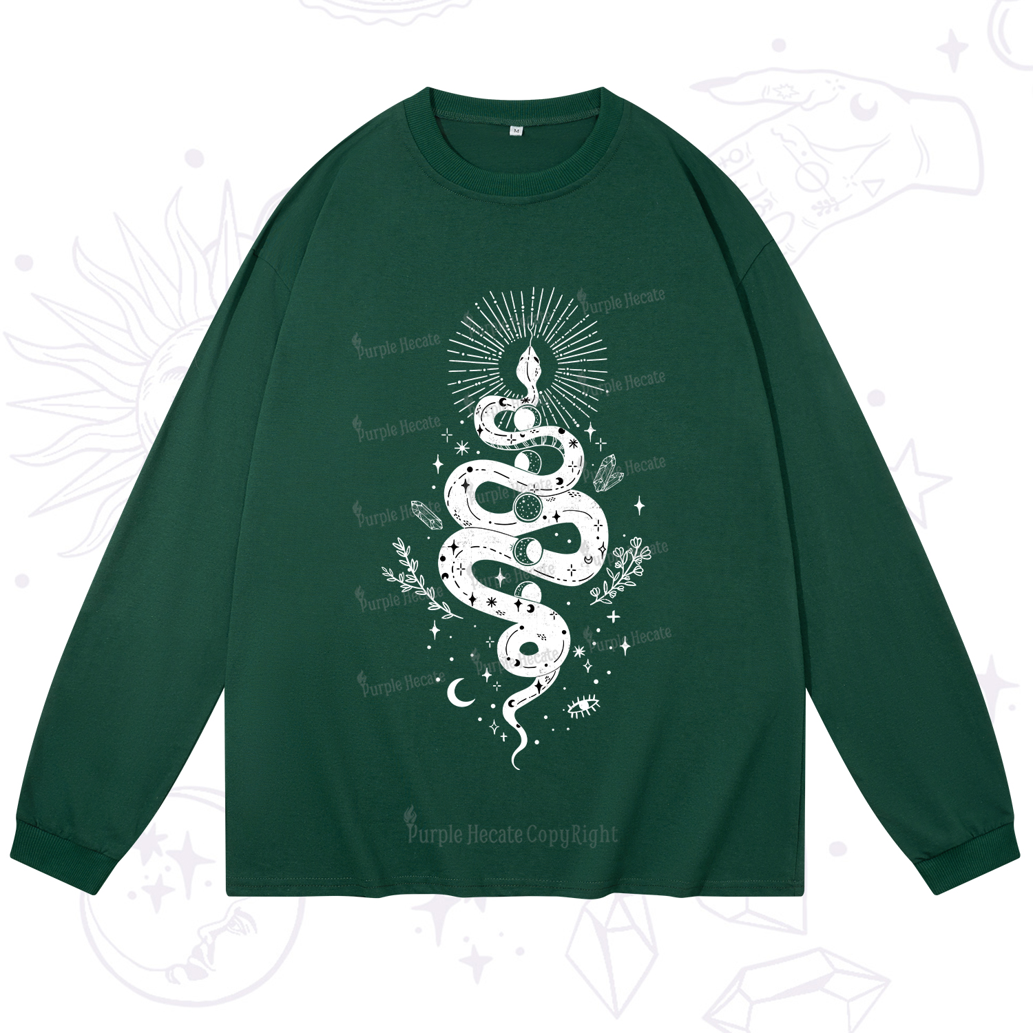 Purplehecate Mystical Moon Phases Snake Long Sleeve T-Shirt