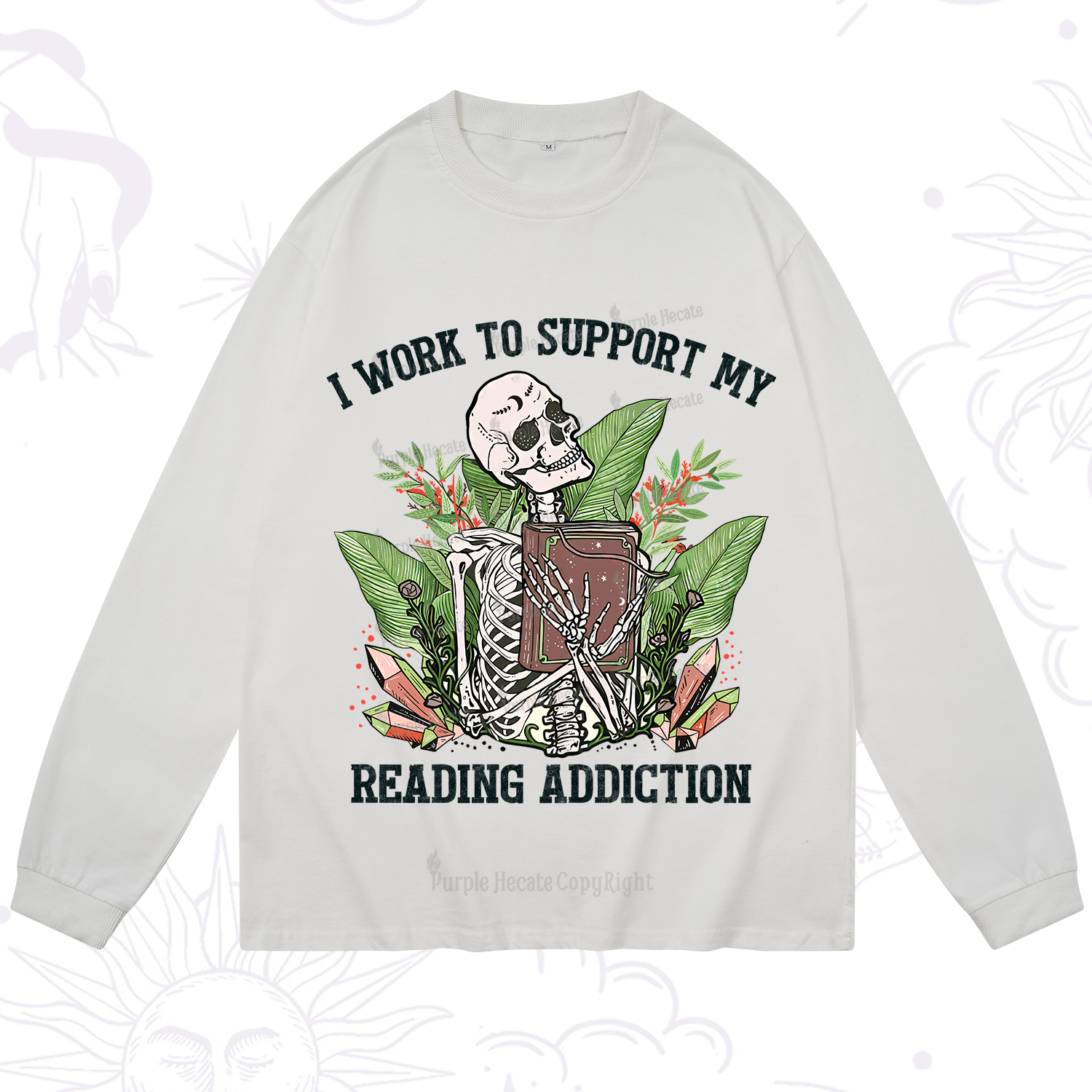 Purplehecate I Work Support My Reading Addiction Long Sleeve T-Shirt