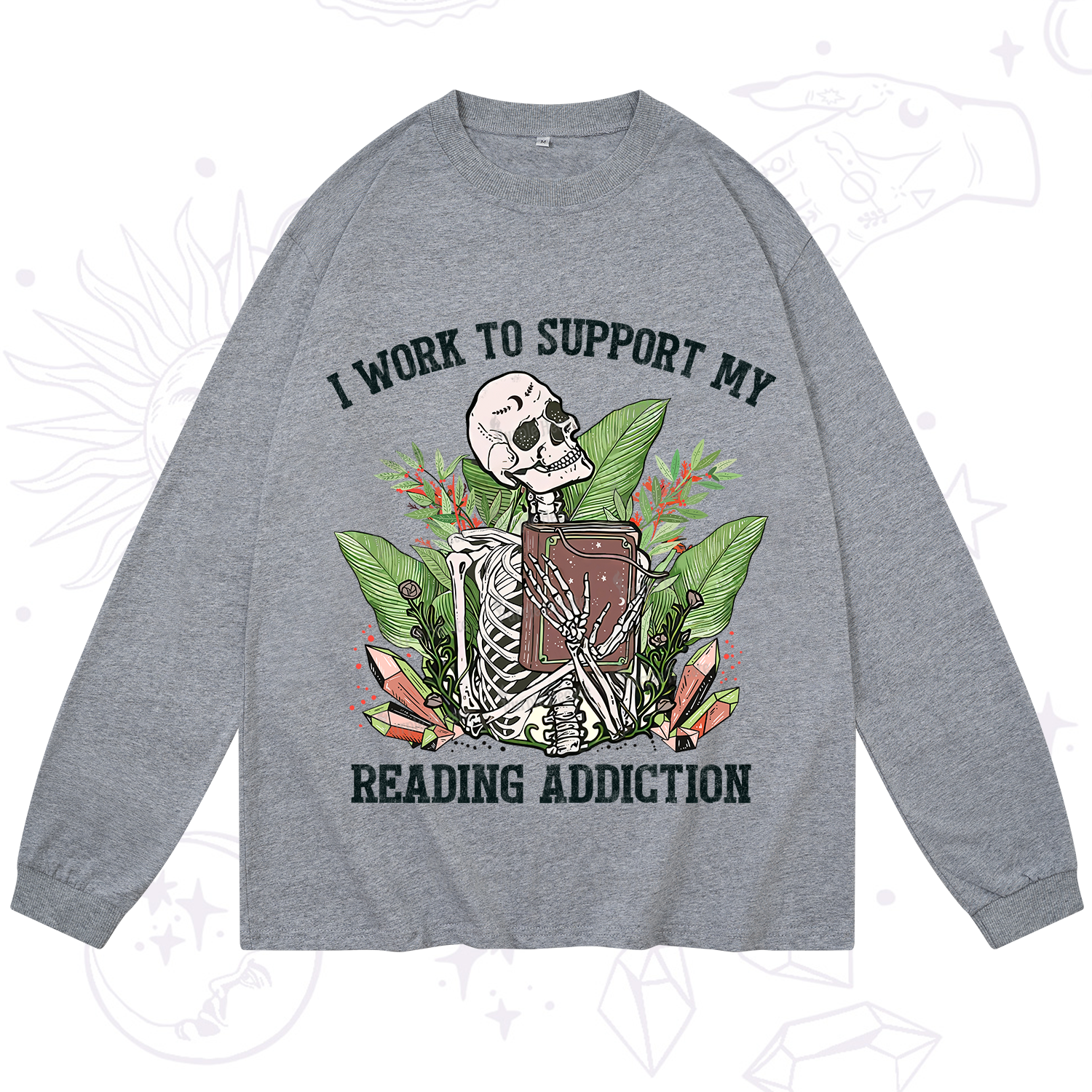 Purplehecate I Work Support My Reading Addiction Long Sleeve T-Shirt