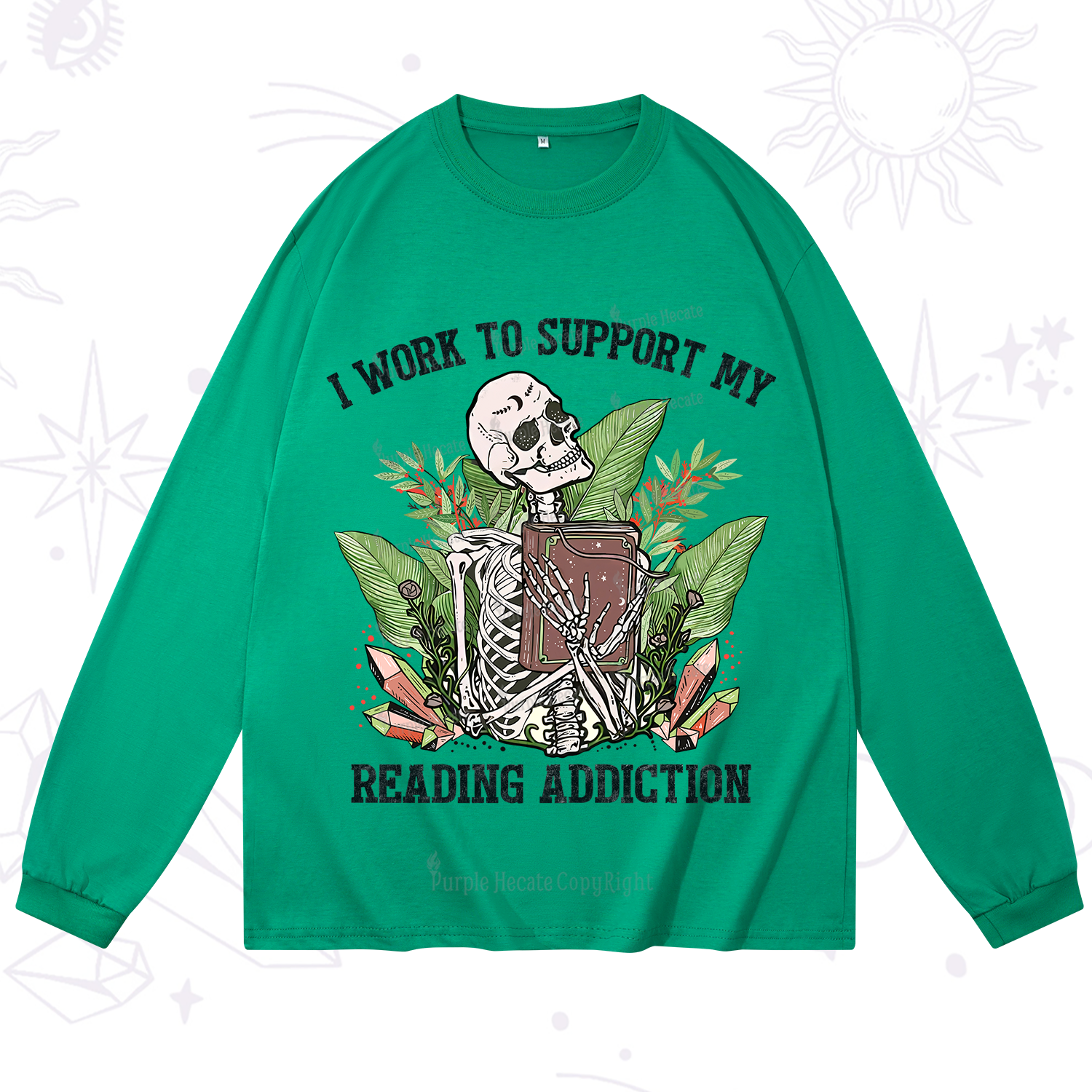 Purplehecate I Work Support My Reading Addiction Long Sleeve T-Shirt