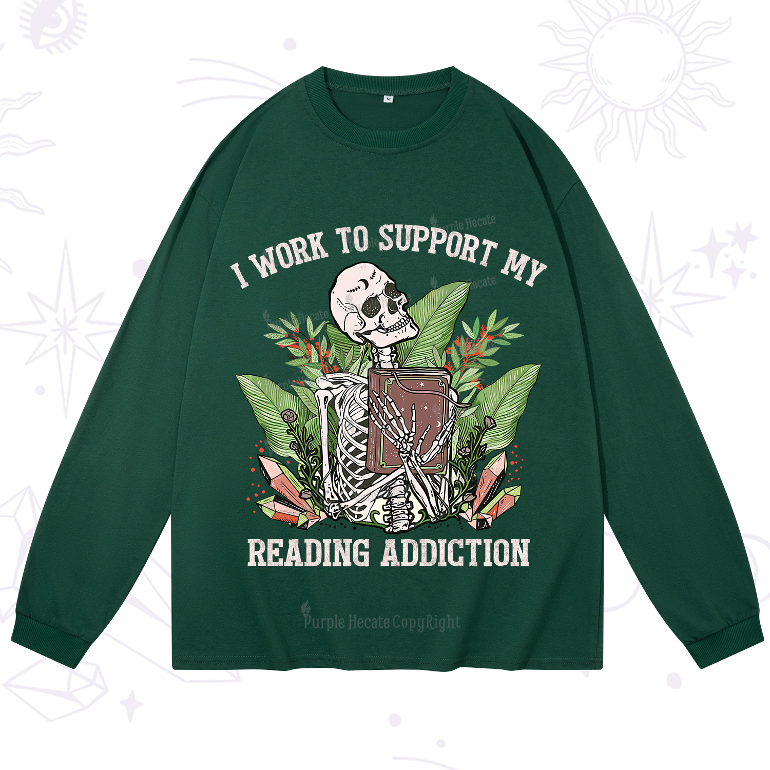 Purplehecate I Work Support My Reading Addiction Long Sleeve T-Shirt