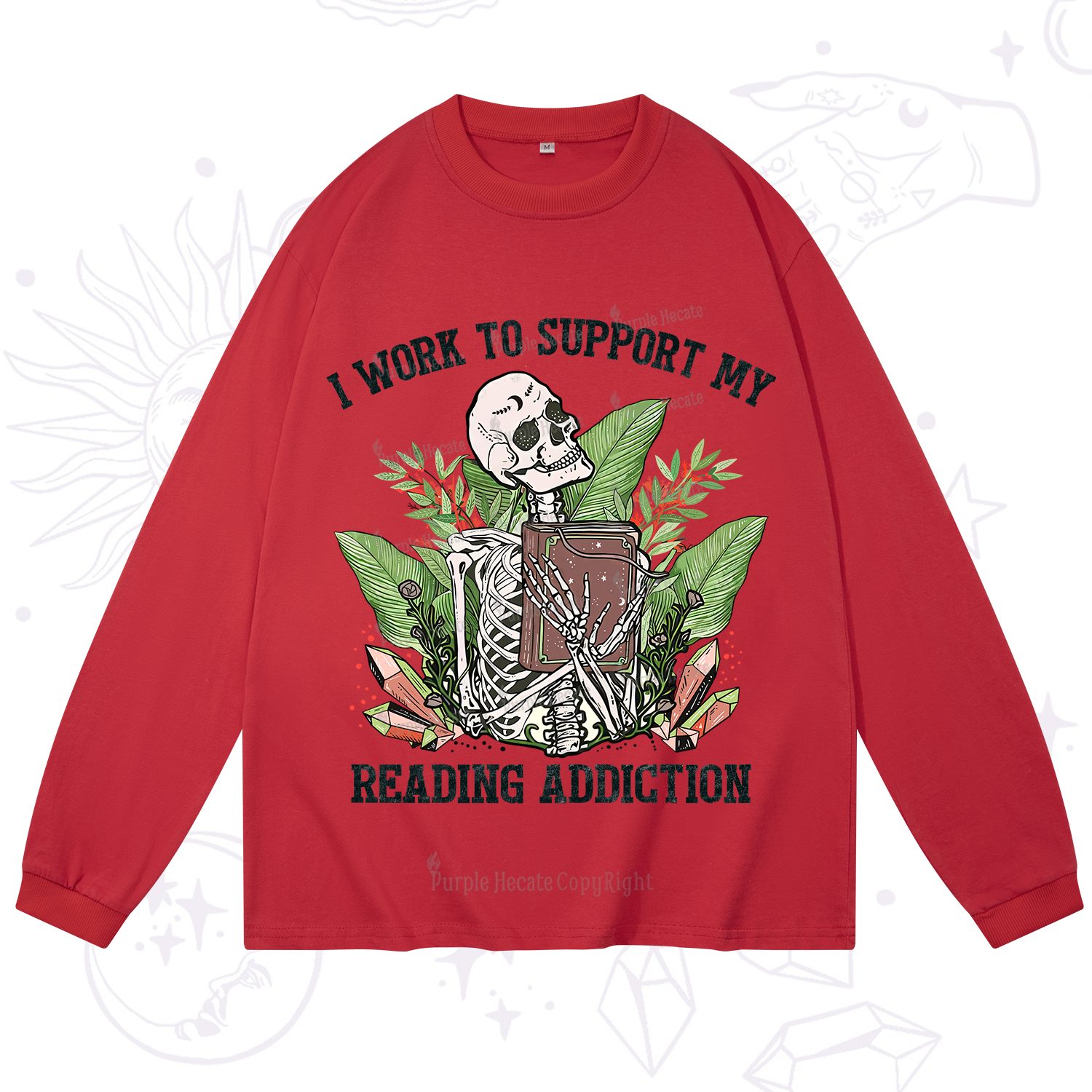 Purplehecate I Work Support My Reading Addiction Long Sleeve T-Shirt
