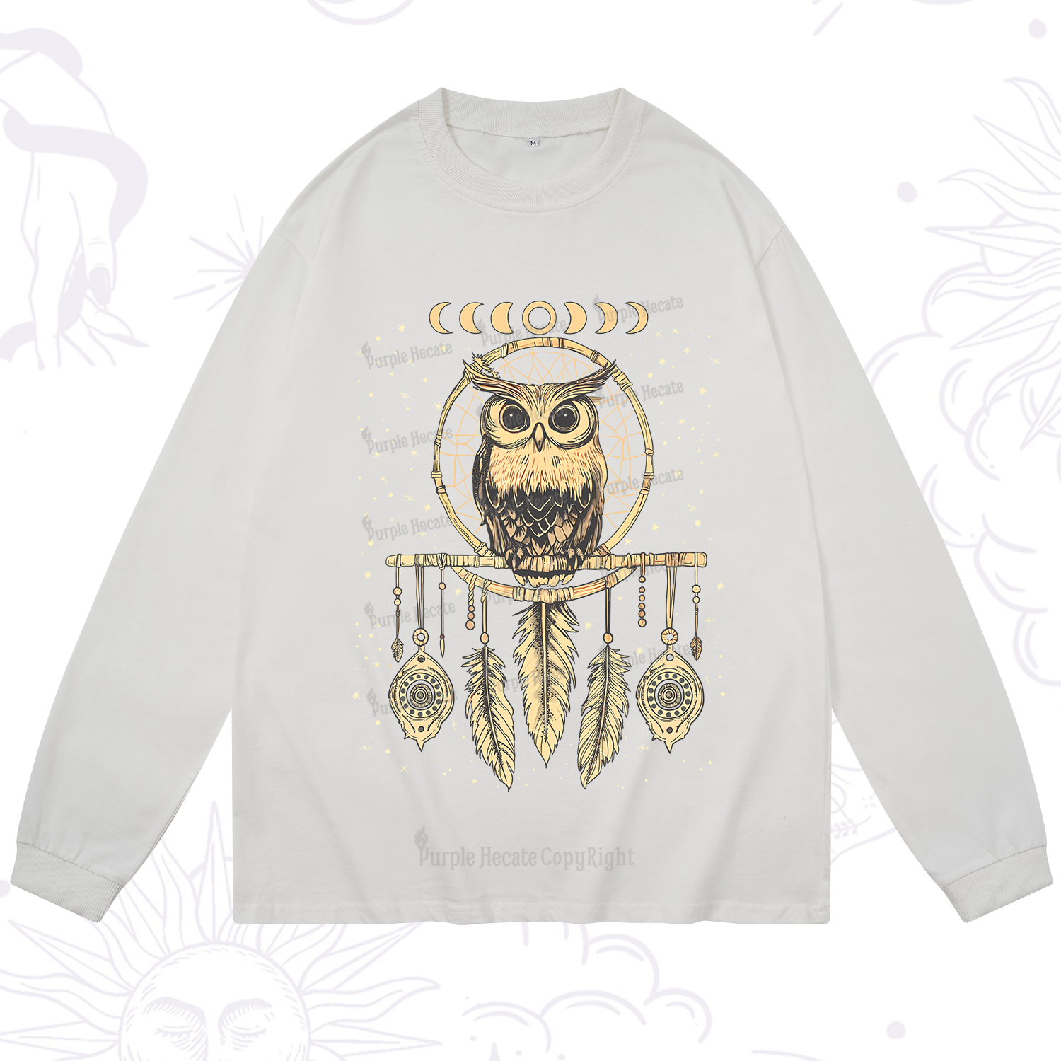 Purplehecate Luna Owl Dream Catcher Long Sleeve T-Shirt