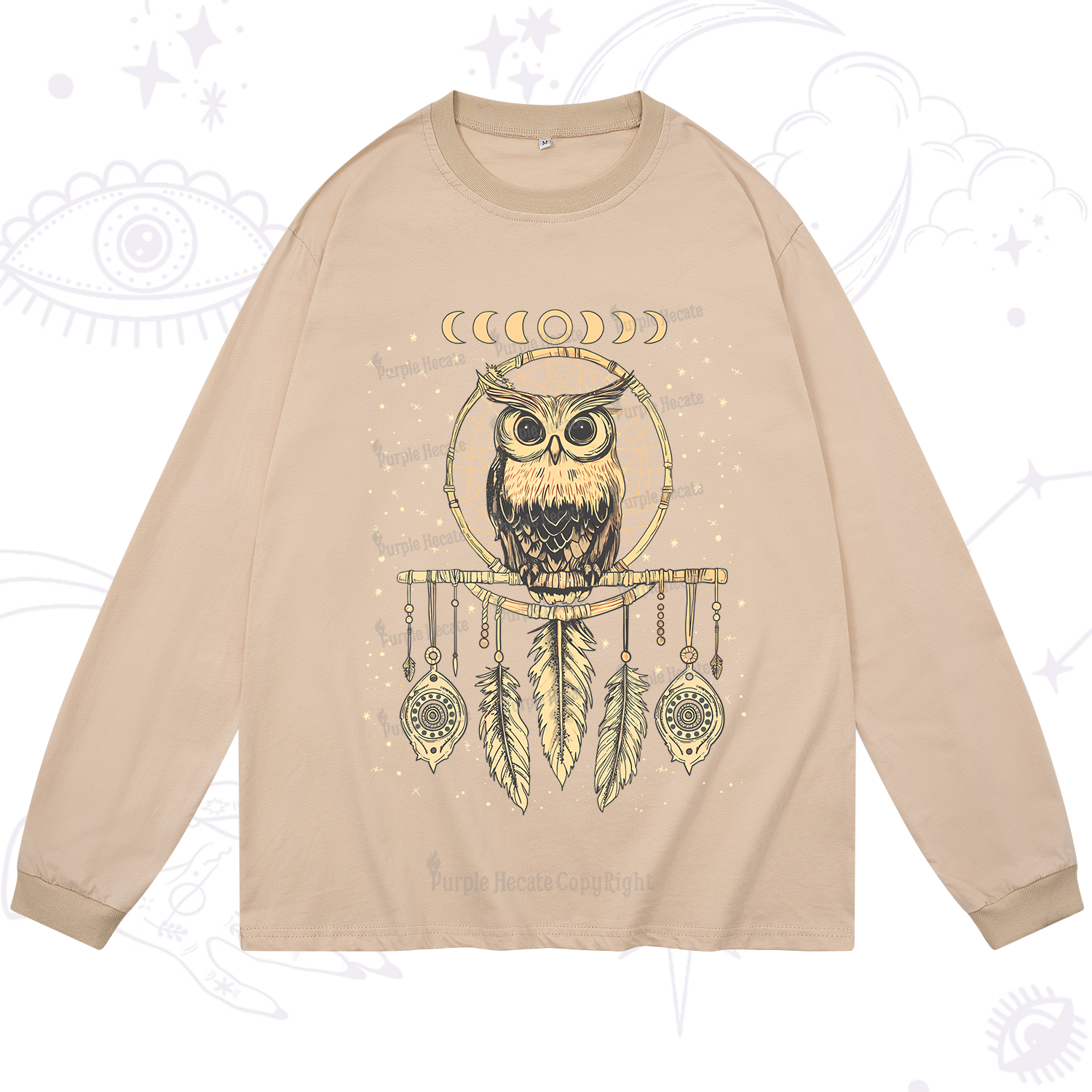 Purplehecate Luna Owl Dream Catcher Long Sleeve T-Shirt